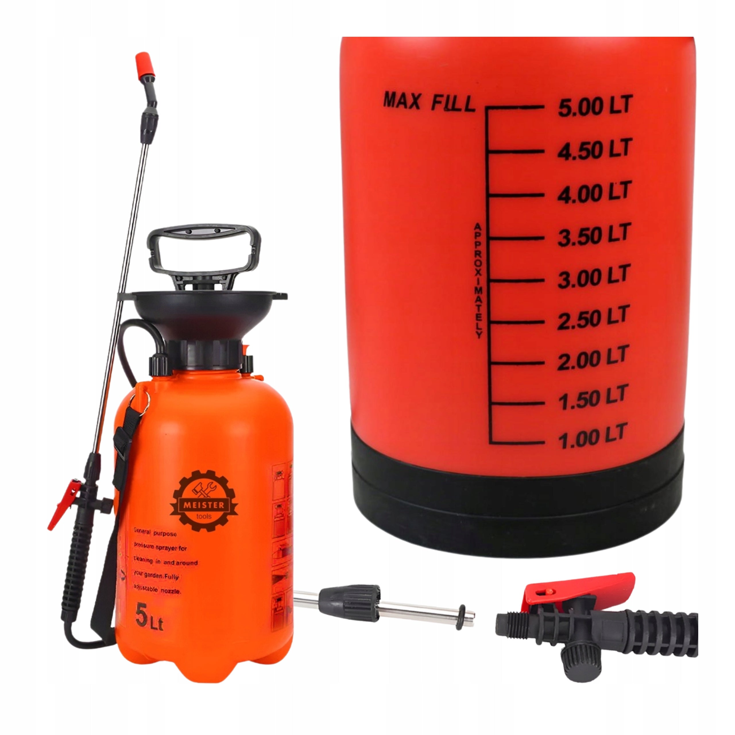 5L Handheld Pressure Sprayer for Water Chemistry Adjustable Nozzle and Strap