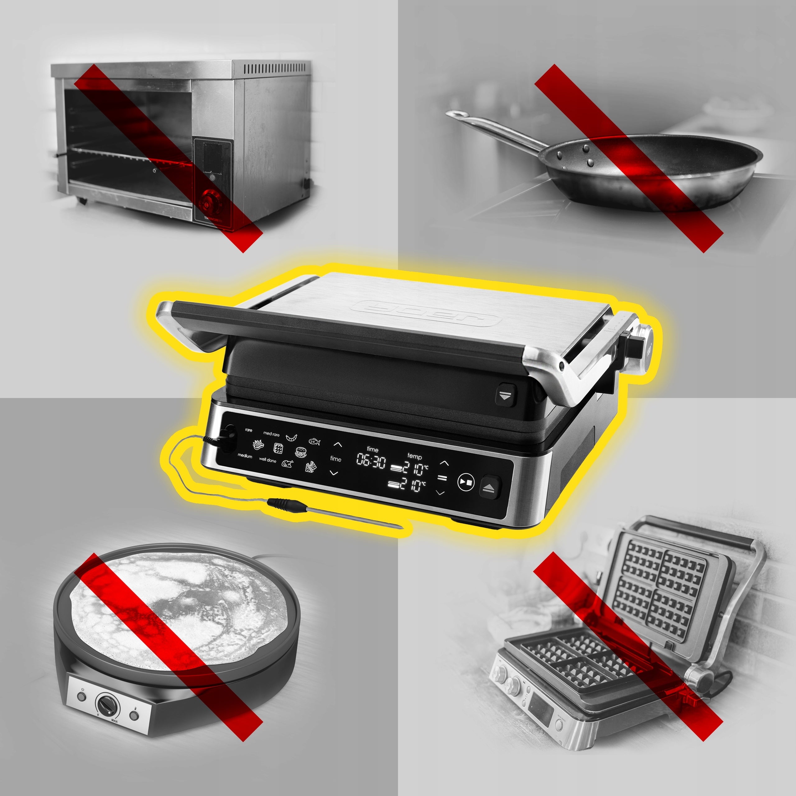 5in1 Electric Contact Grill Yoer 2200W Automatic +THERMOSONDA Dominant color black