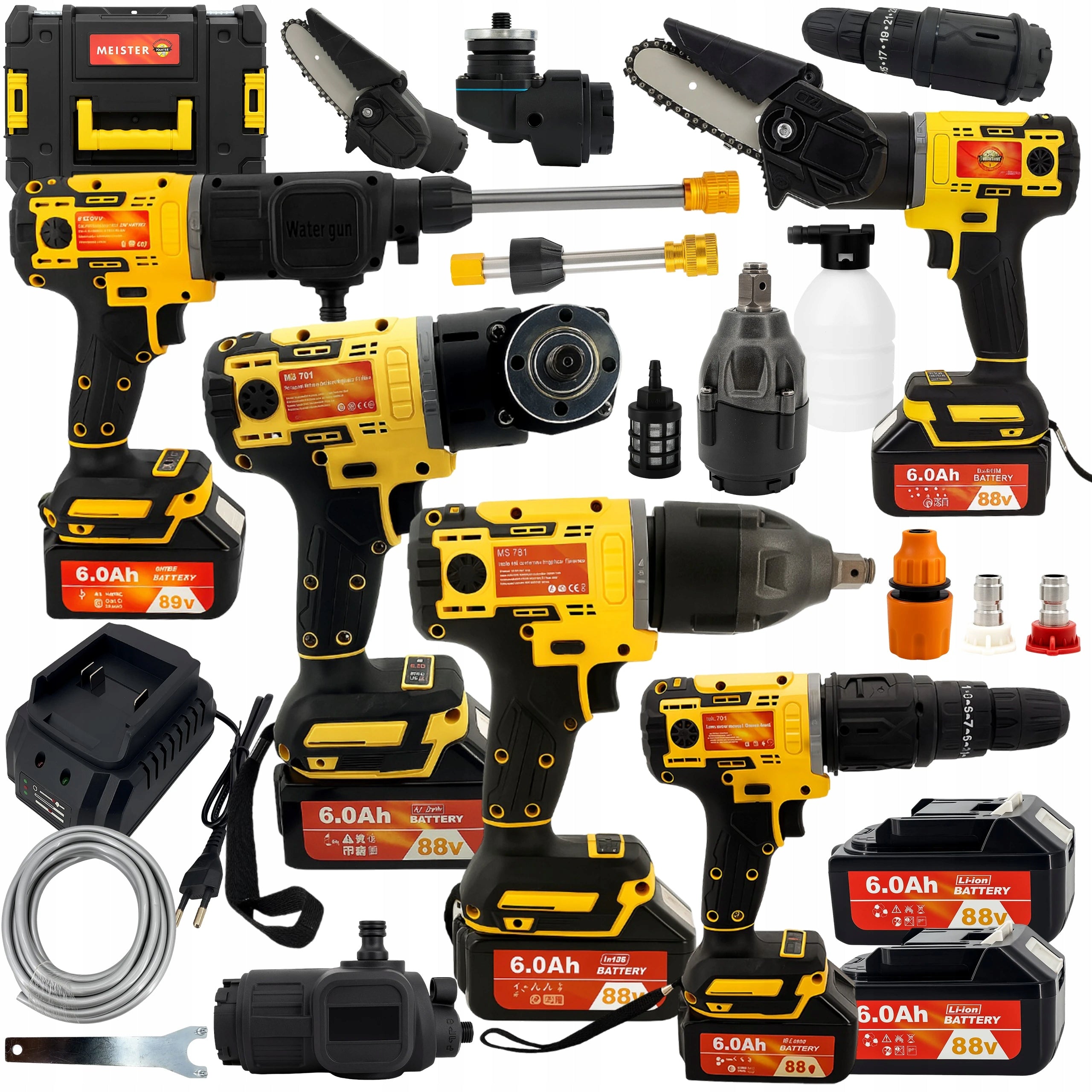 5in1 Tool Kit: Grinder, Wrench, Screwdriver, Saw, Washer 88V, 6.0Ah