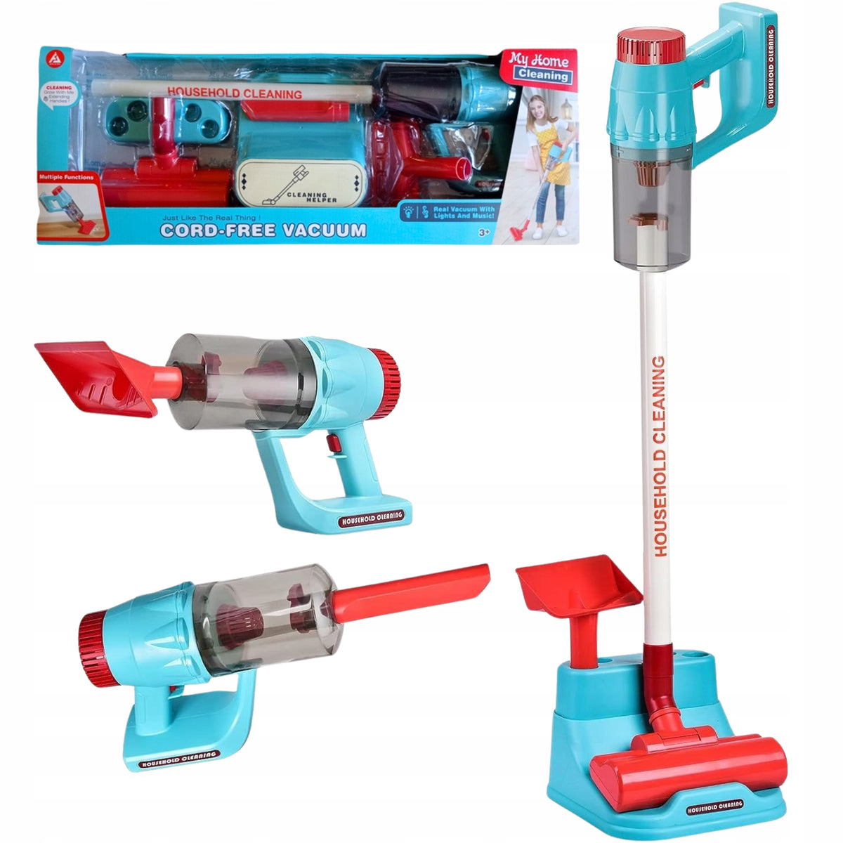 5in1 VERTICAL VACUUM CLEANER FOR KIDS HANDHELD TOY 3 TIPS WITH STAND Color multicolor