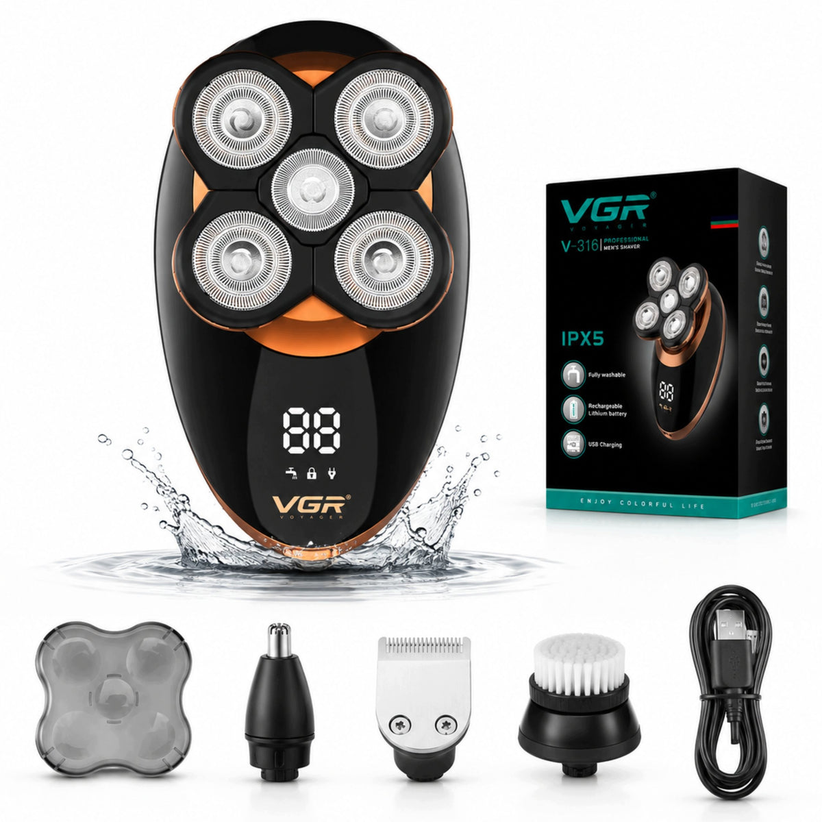 5in1MEN'S SHAVER RAZOR LED EAR NOSE TRIMMER USB FACIAL HAIR