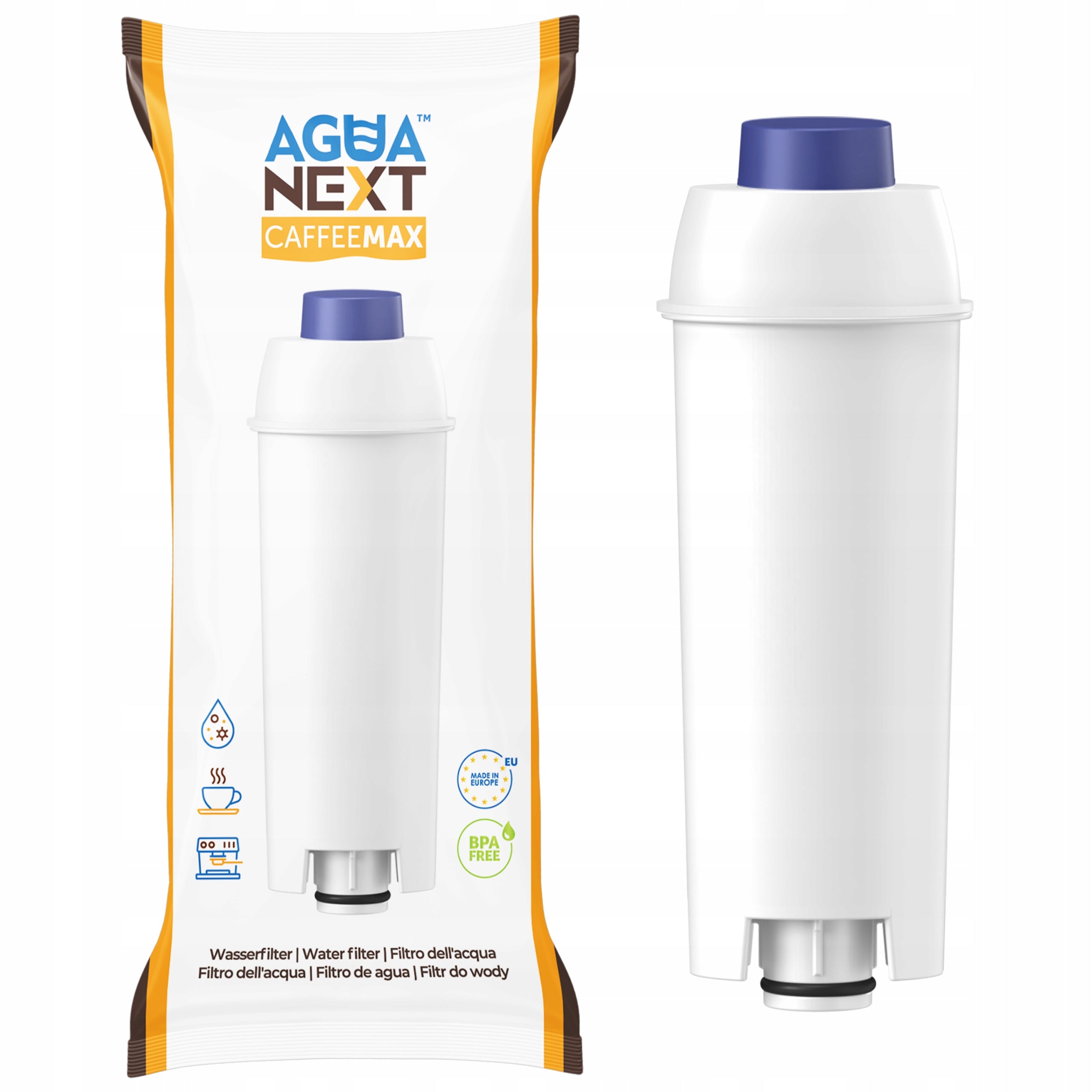 5x Aqua Next filter for Delonghi machine + original Delonghi descaler Packaging status original