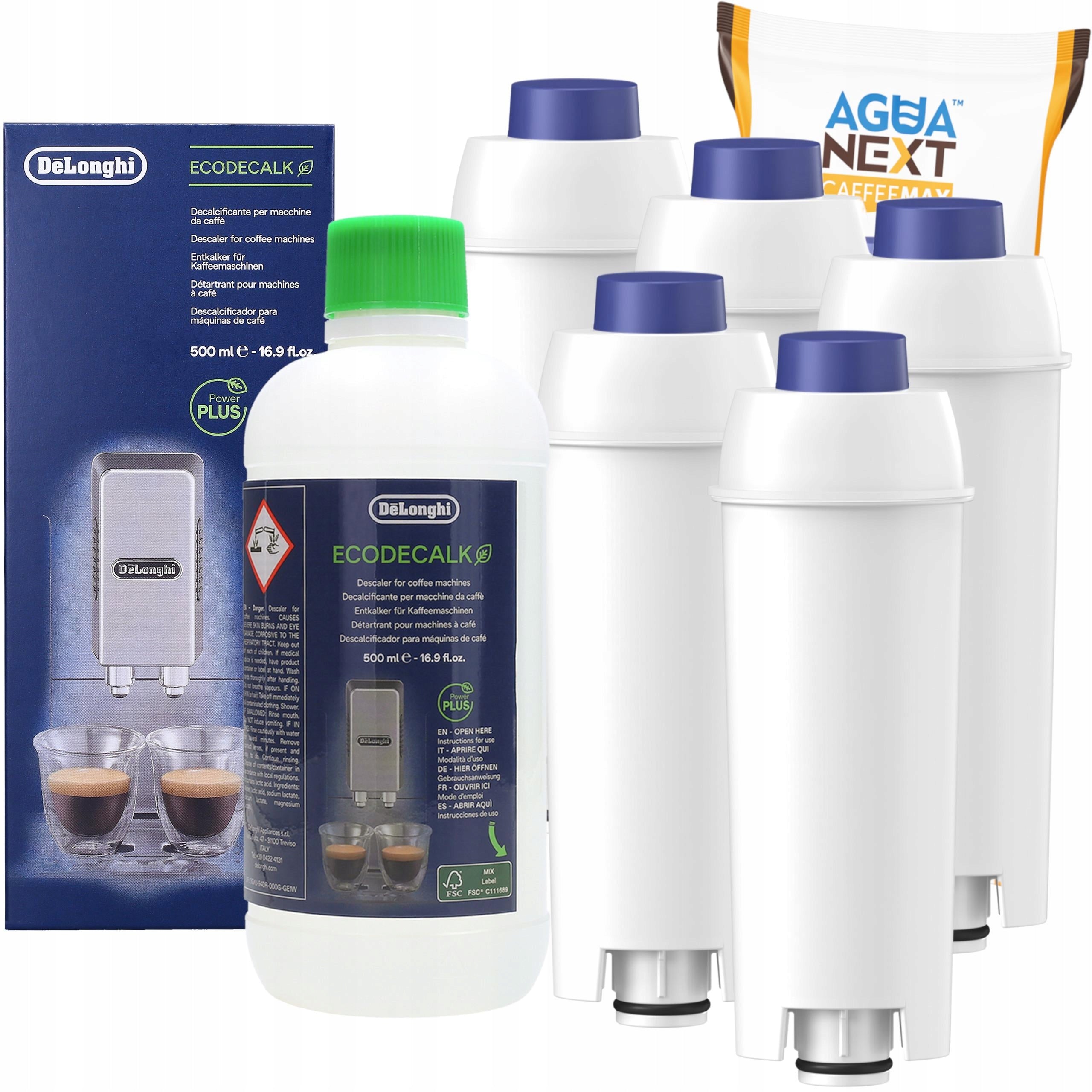 5x Aqua Next filter for Delonghi machine + original Delonghi descaler