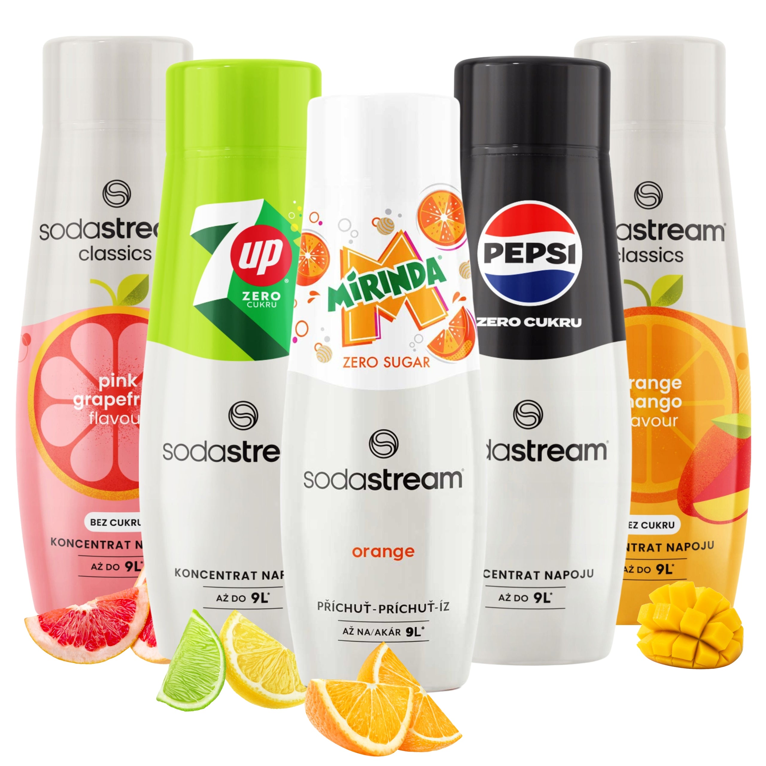 5x SYRUP SODASTREAM SET WITHOUT SUGAR PEPSI MAX, MIRINDA ZERO, 7UP ZERO JUICE