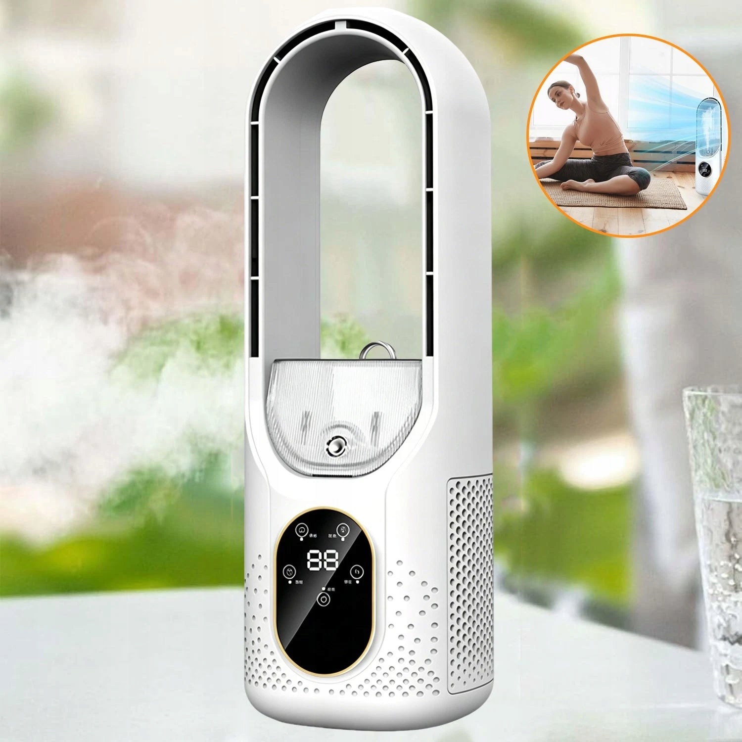 6-SPEED BLADELESS ELECTRIC FAN WITH COOLING AND RGB LED