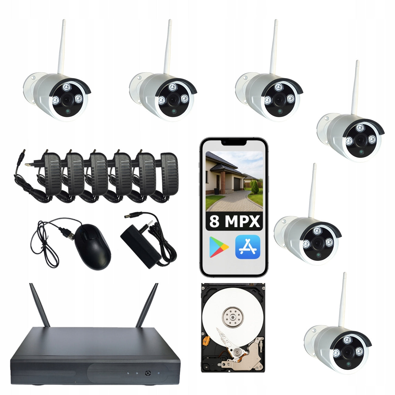 6 WIFI WIRELESS CAMERAS SURVEILLANCE KIT DISK 1TB APPLICATION IP66