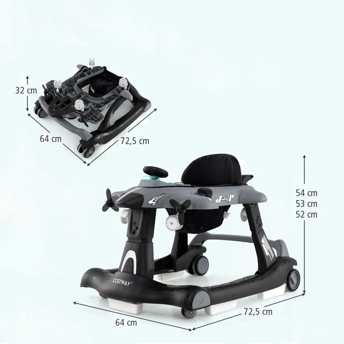 6 in 1 Height Adjustable Baby Walker Folding Walker Black Packaging status original