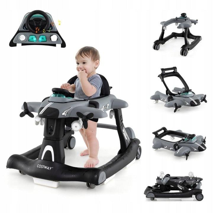6 in 1 Height Adjustable Baby Walker Folding Walker Black