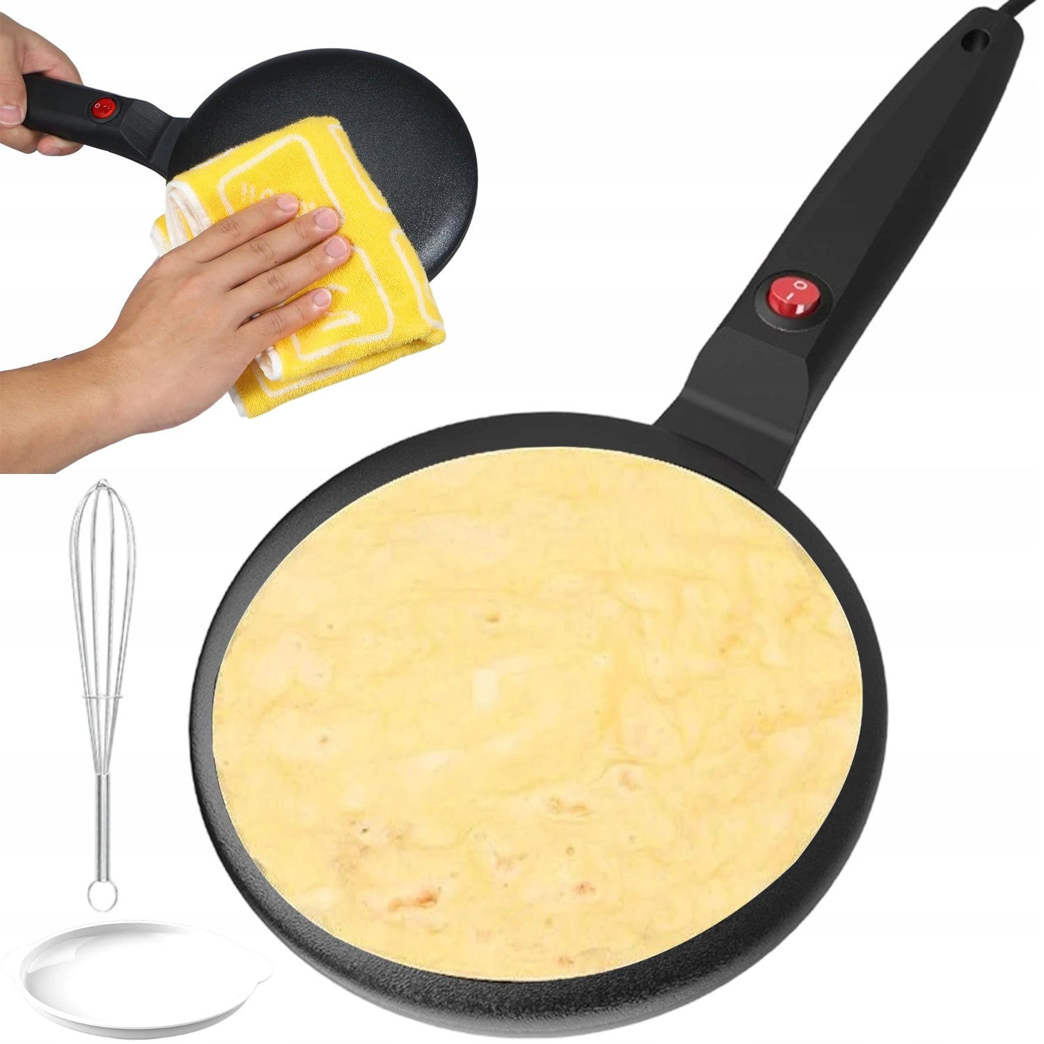 600W ELECTRIC FRYING PAN WITH ANTI-FLOOR COVER AND LONG HANDLE FOR HOME