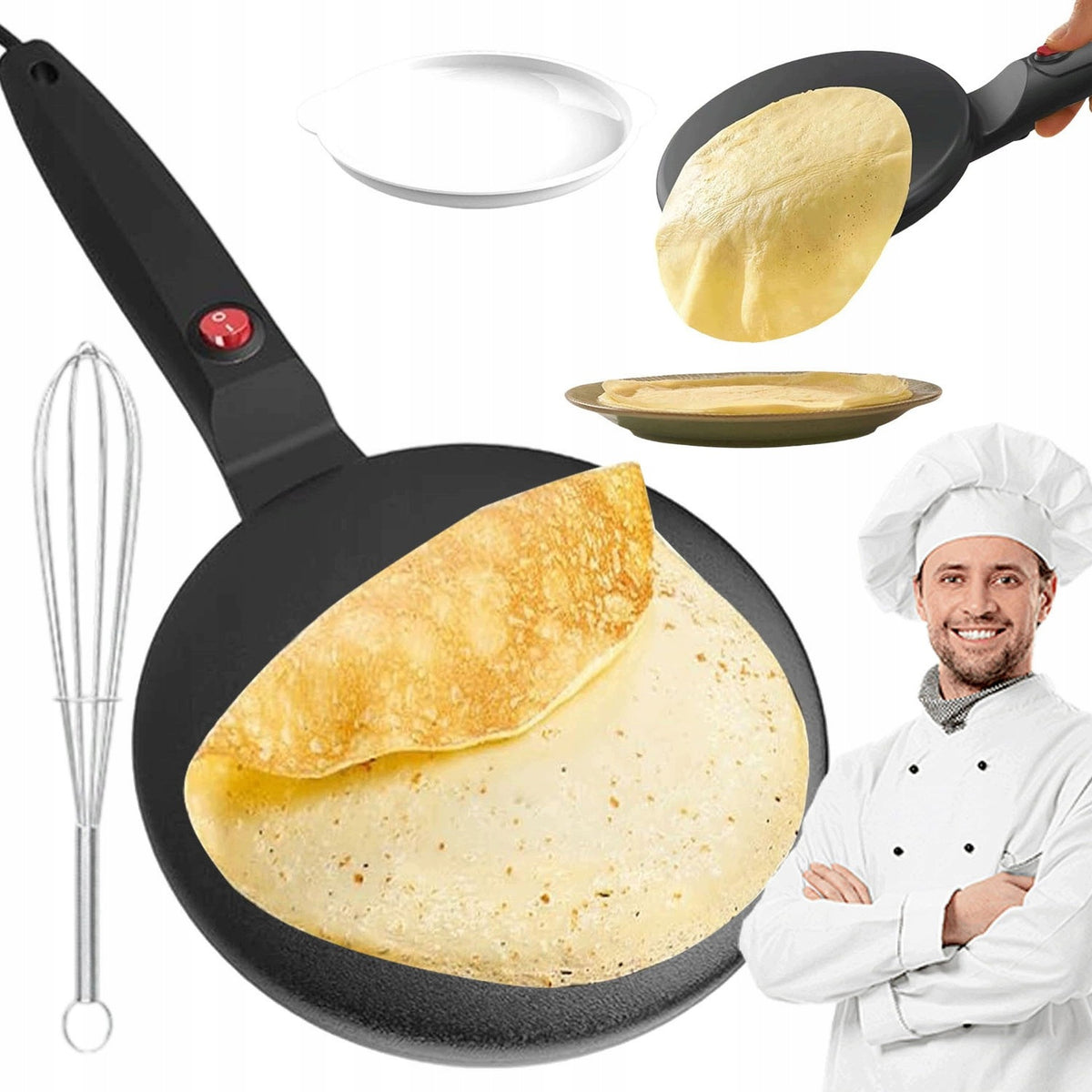 600W ELECTRIC PANCAKE MAKER 20CM NON-STICK COATING LONG HANDLE