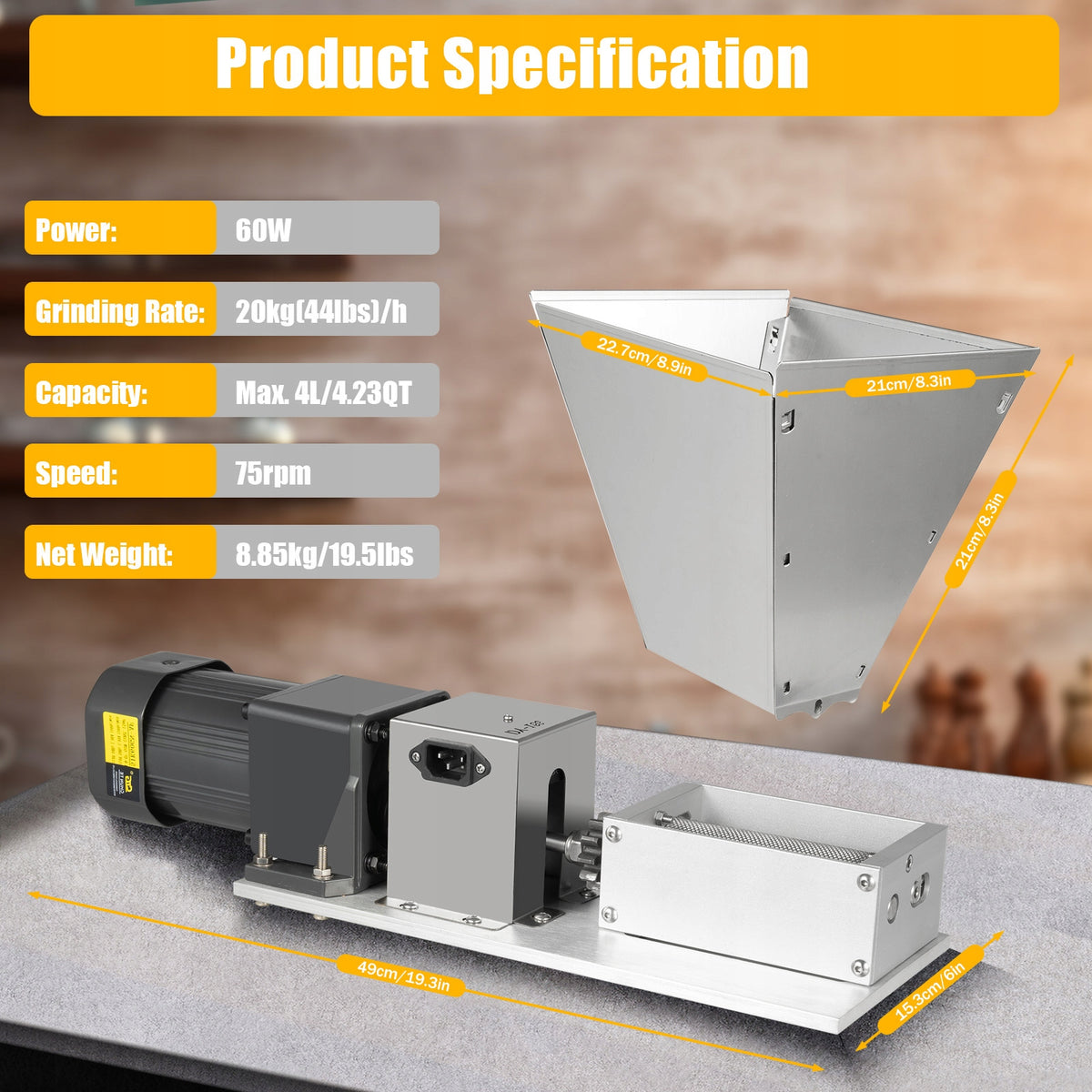 60W Electric Grain Grinder, Stainless Steel Crusher 220V- Packaging status original