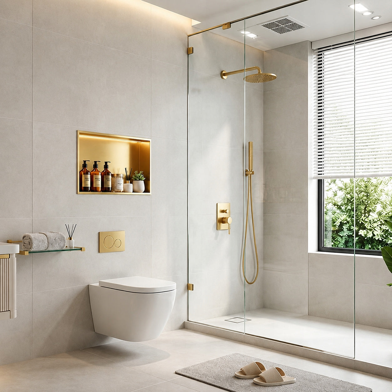60x30x10 CM BATHROOM SHELF RECESSED WALL WITH GOLD COLLAR Packaging status original