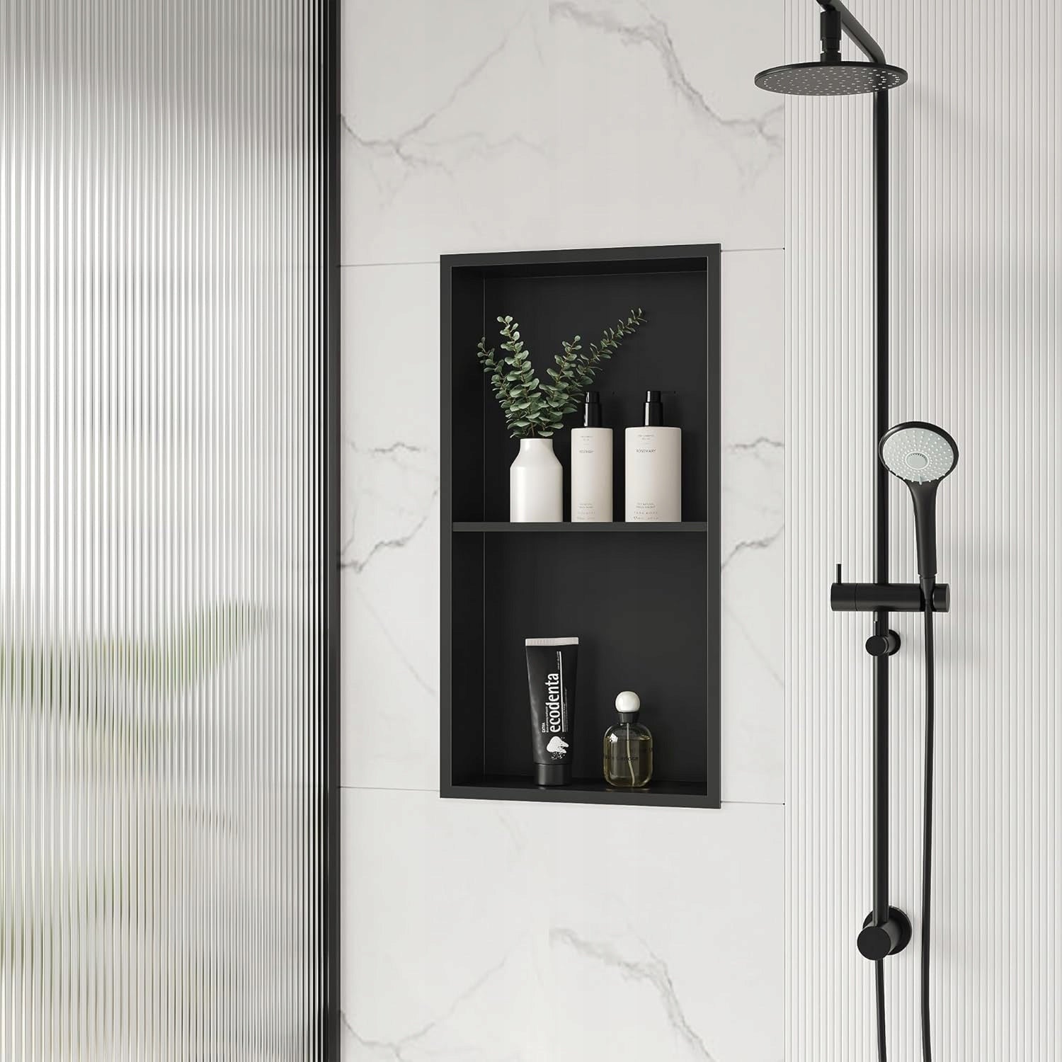 60x30x10cm Bathroom Shower Shelf Flange Wall-box Black Manufacturer code LynkCust