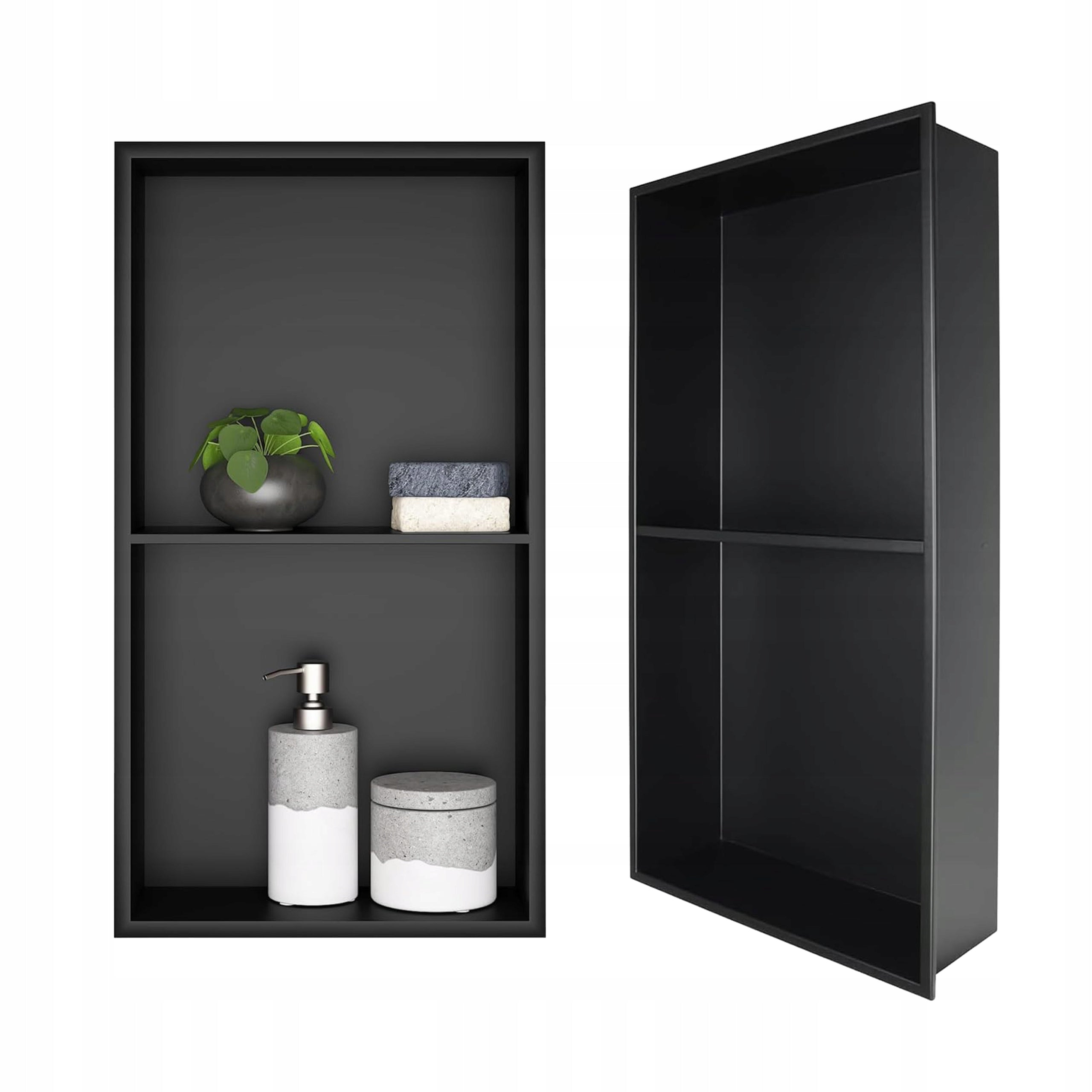 60x30x10cm Bathroom Shower Shelf Flange Wall-box Black