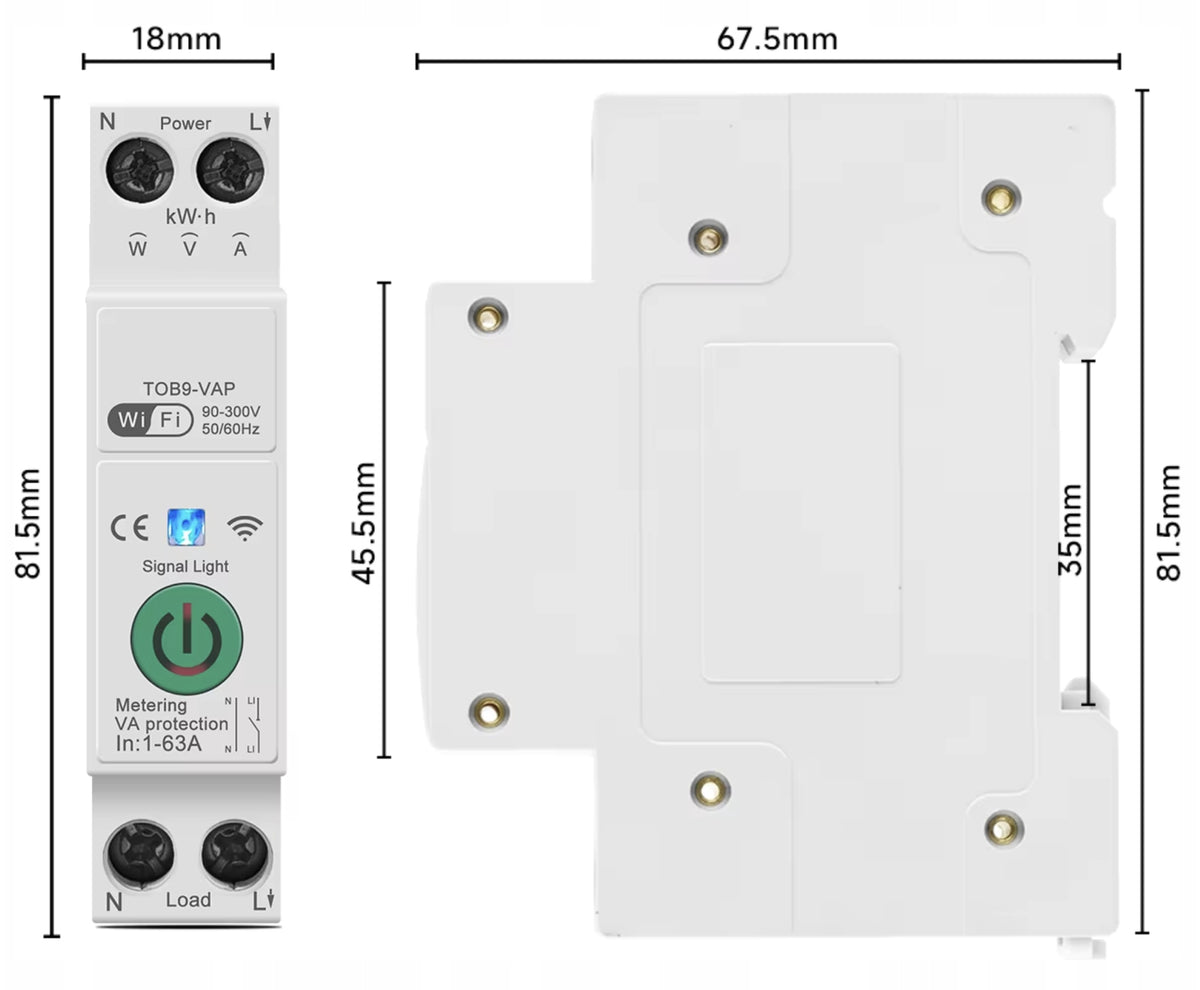 63A TUYA SMART WIFI Relay WITH DIN MEASUREMENT REMOTE CONTROL Manufacturer code 50881