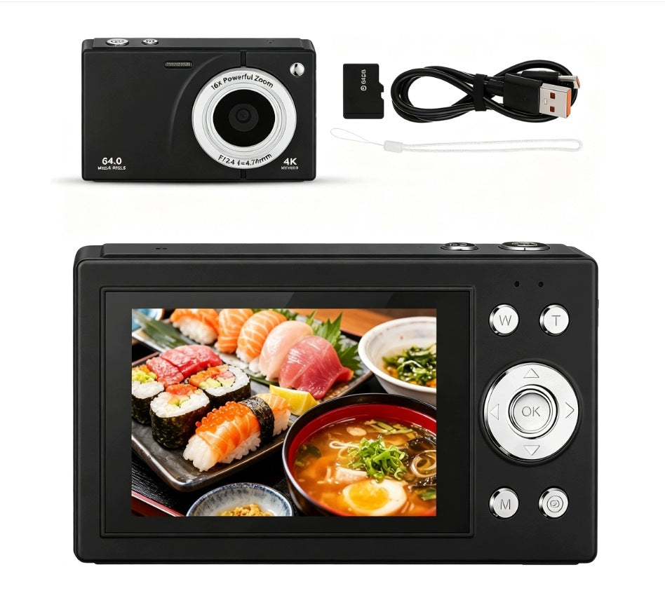 64MP 4K digital camera with autofocus zoom 18x IPS 2.8 screen + 64GB card