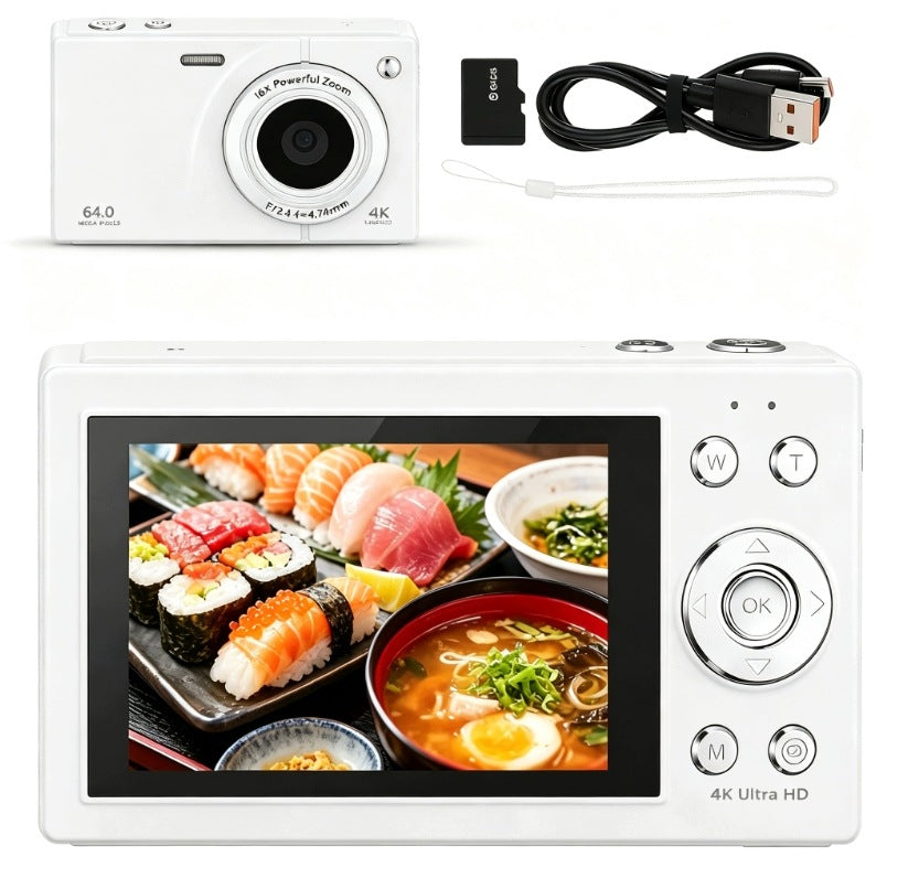64MP 4K digital camera with autofocus zoom 18x IPS 2.8 screen + 64GB card