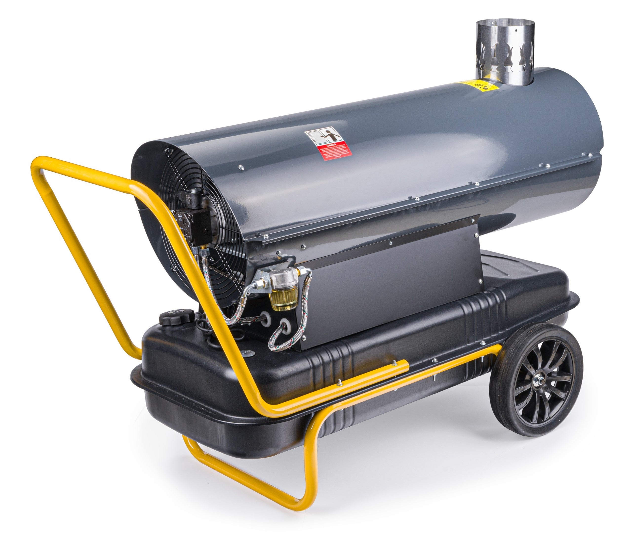 65 KW OIL HEATER WITH DIESEL CHIMNEY BLOWER + THERMOSTAT LCD FURNACE Product weight with unit packaging 55 kg