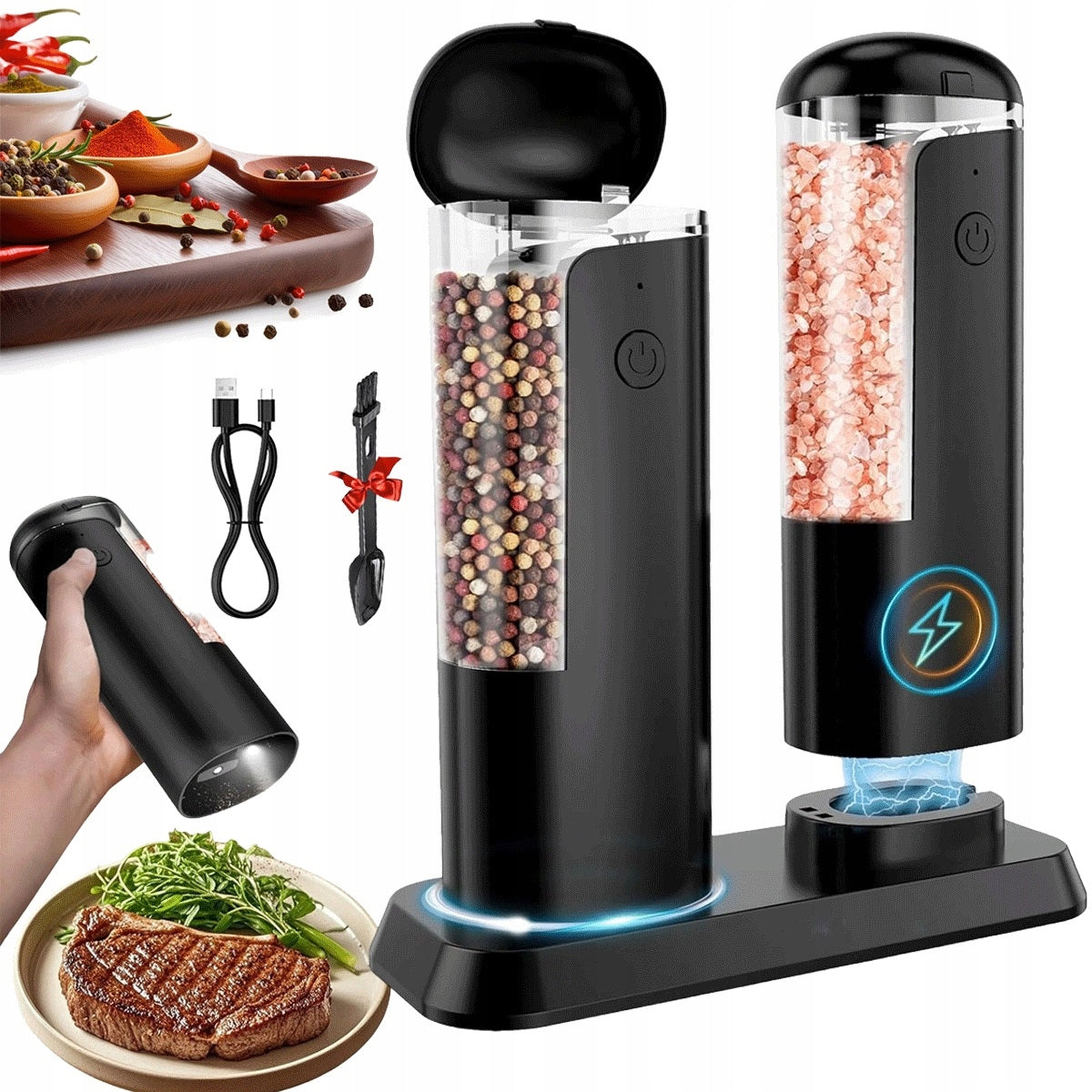650MAH ELECTRIC GRINDER THICKNESS ADJUSTMENT SALT PEPPER 75MIN WORK Packaging status original