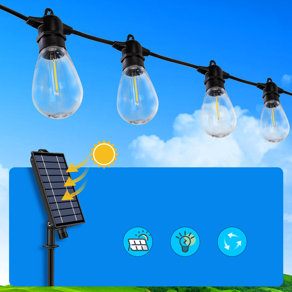 Sodo girlianda, 20 m, 20 LED lemputės E27, saulės energija, su nuotoliniu valdymu
