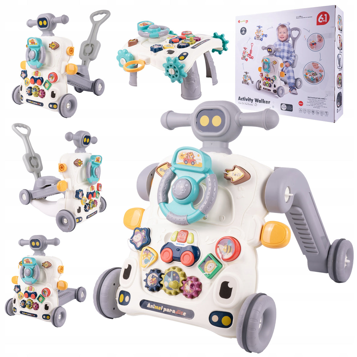 6IN1 PUSHER WALKER FOR KIDS INTERACTIVE TABLE STEERING WHEEL SCOOTER