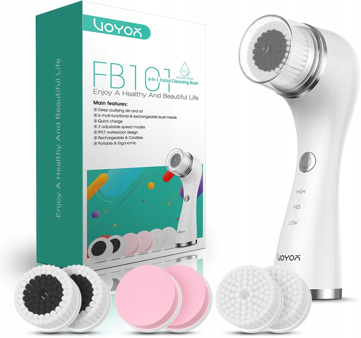 6IN1 RECHARGEABLE FACE CLEANSING BRUSH WATERPROOF