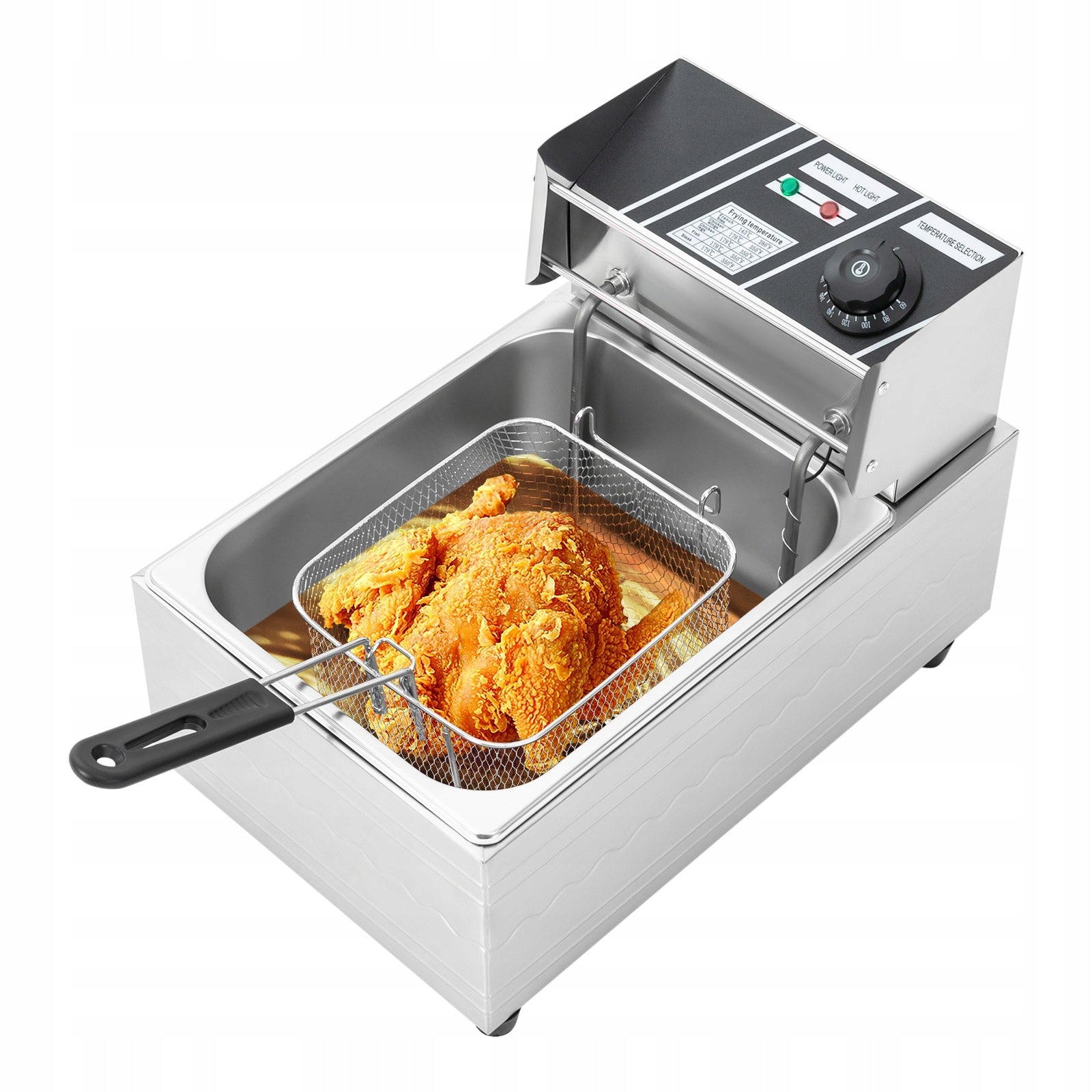 6L 2500W Stainless Steel Electric Fryer, 60-200°C Temperature Control