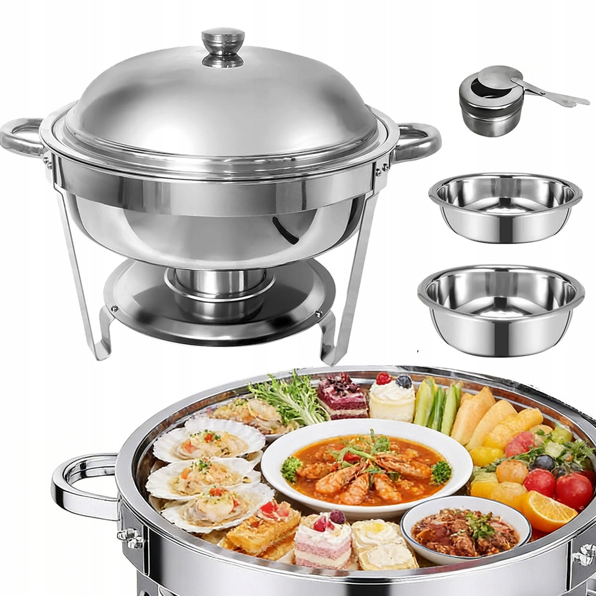 6L ROUND Food Warmer Stainless Steel Silver