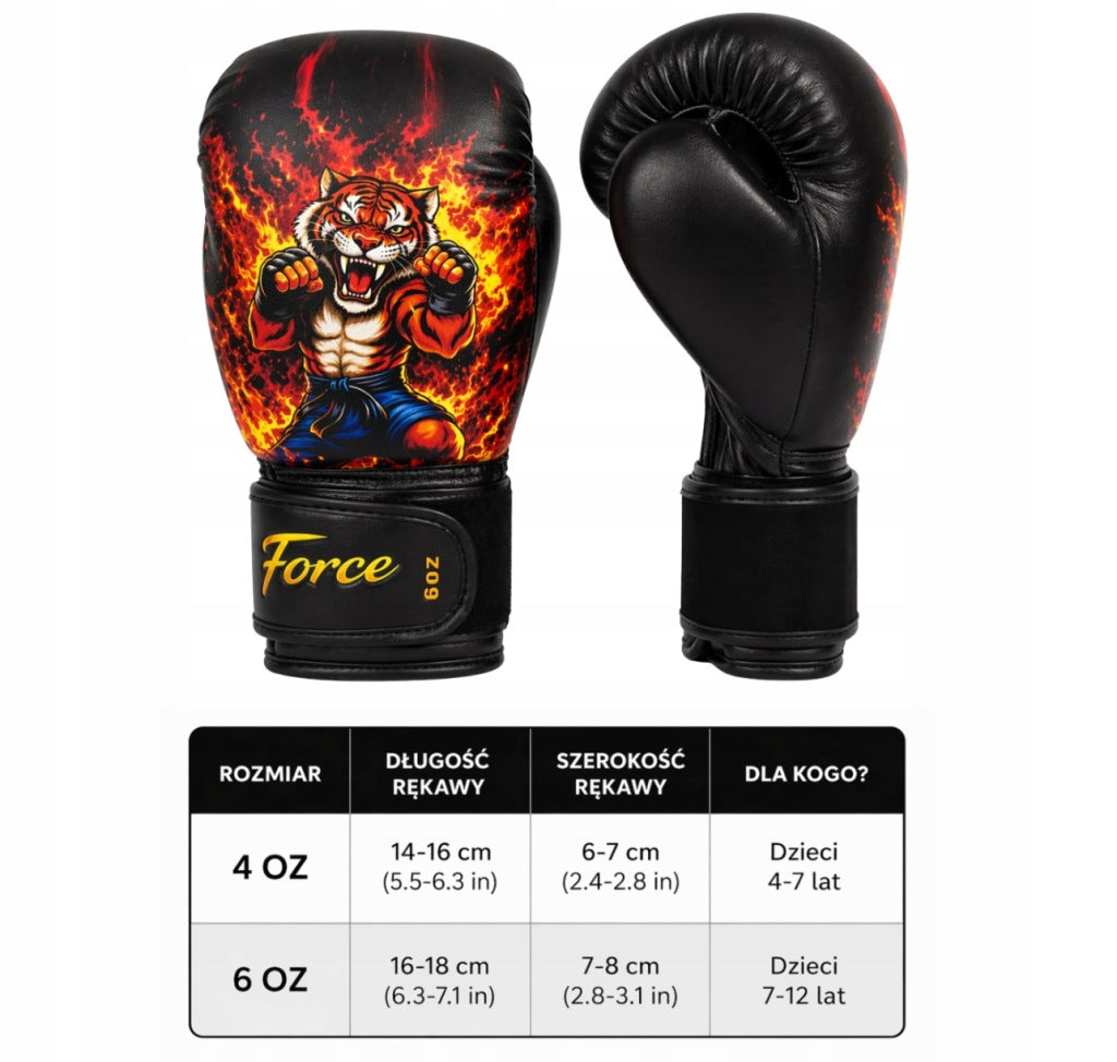 6OZ TIGER TRAINING BOXING GLOVES FOR KIDS - FORCE Packaging status original