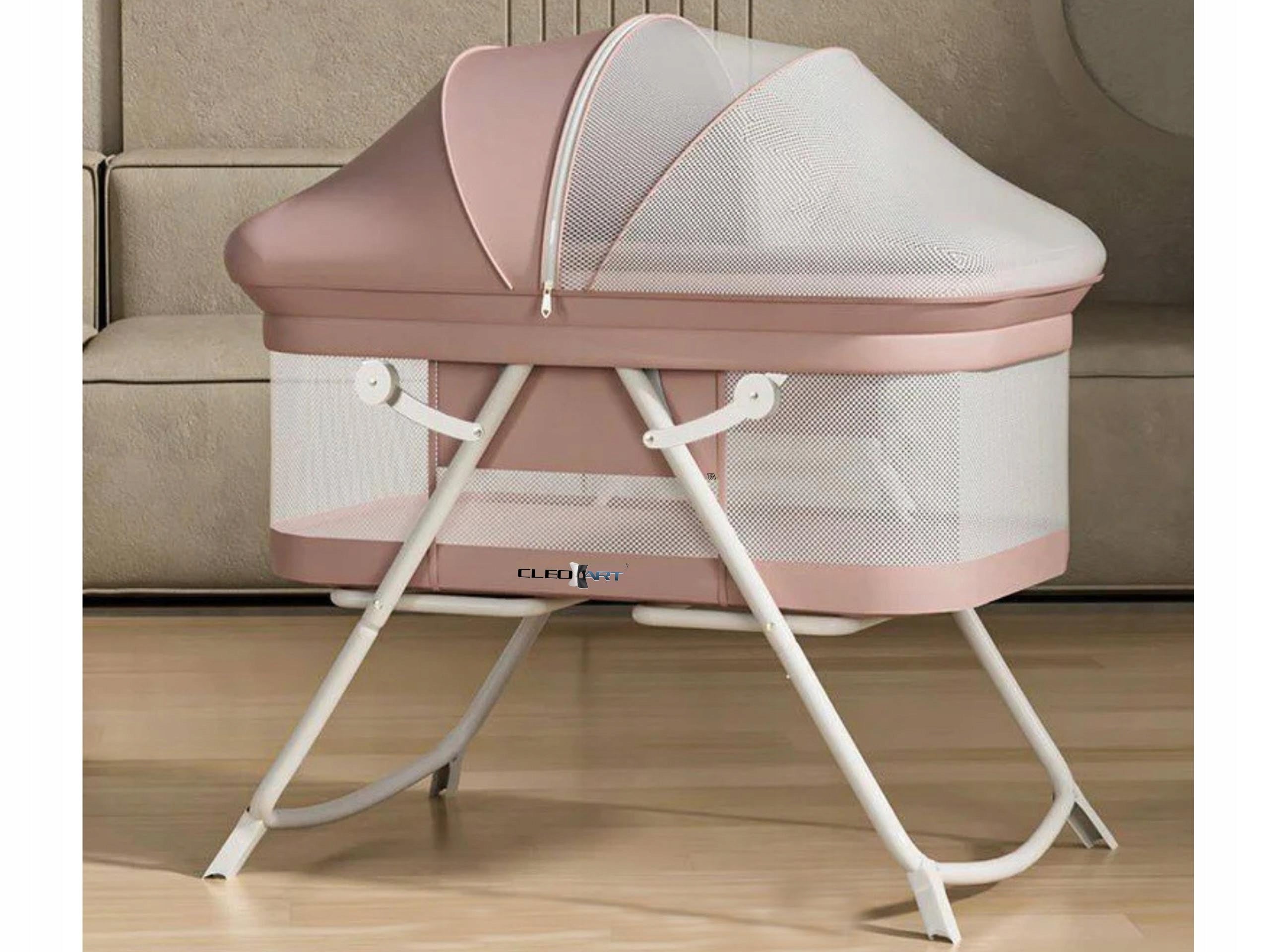 6in1 One-Clic Crib Portable Folding Cradle Mosquito Net Canopy Pink Brand Cleo Art