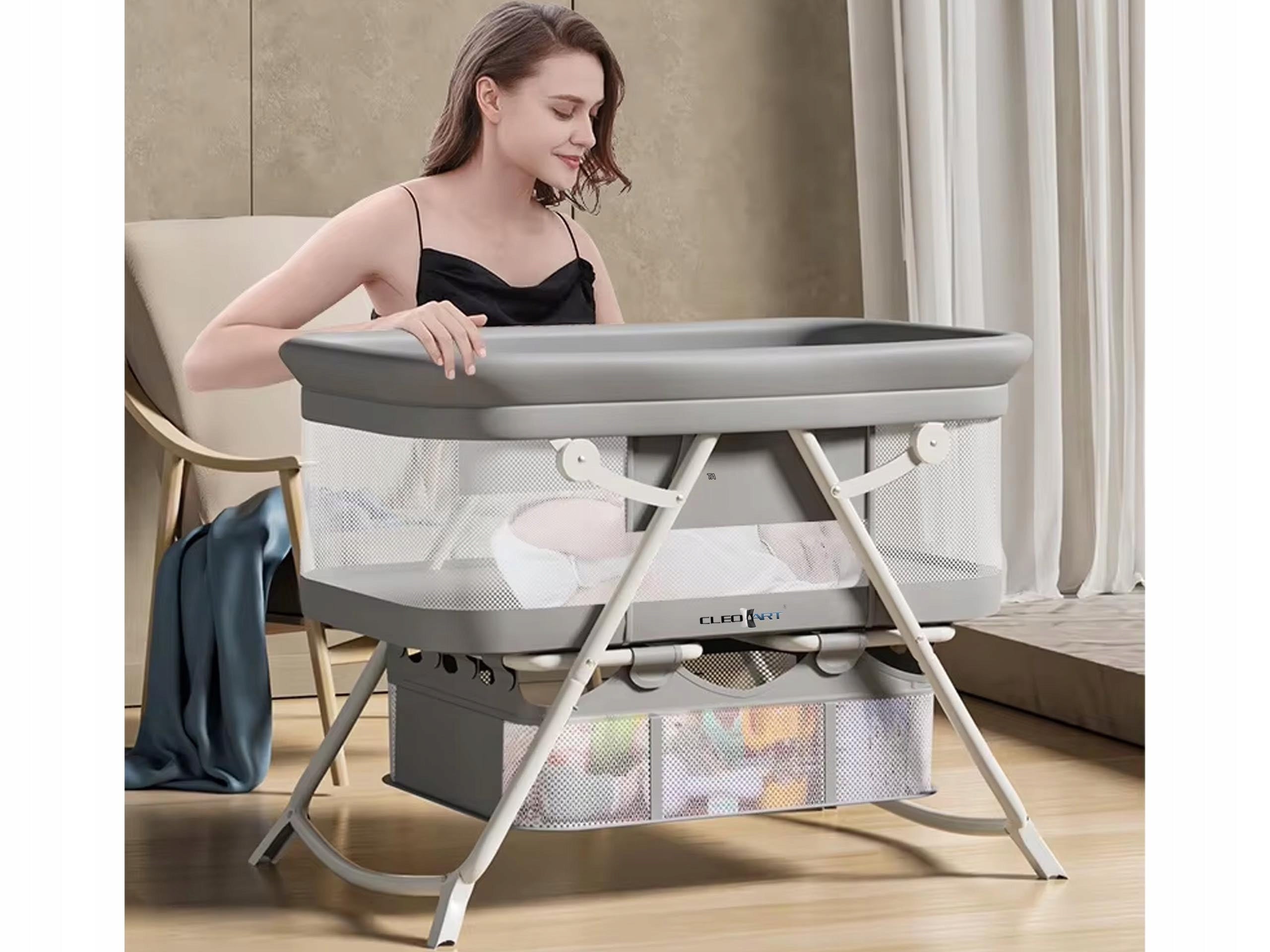 6in1 One-Clic HQ Cot Portable Folding Mosquito Net Cradle Canopy Grey Color gray