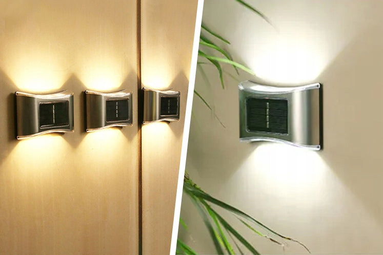 6x METAL LED LAMP DECORATIVE SOLAR WALL LAMP OUTDOOR DUSK SENSOR Color gray