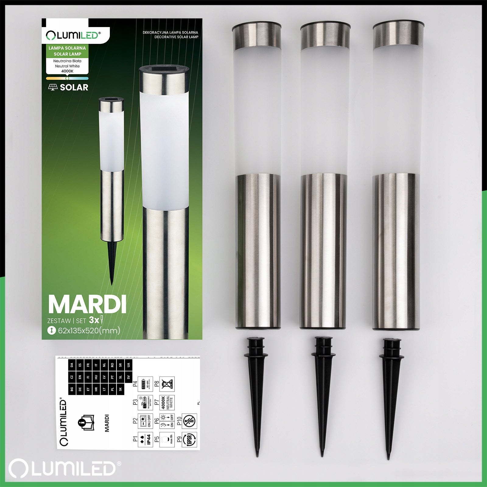 6x Solar Garden Lamp LED Punched Outdoor Decorative Garden Post Color silver