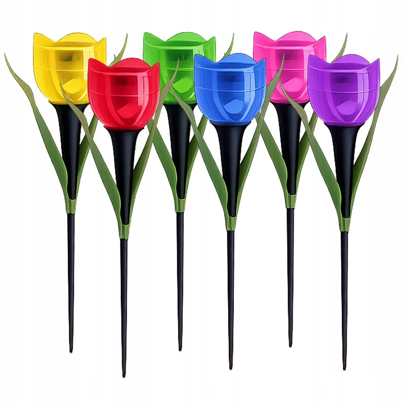 6x Solar Lamp Punched LED Tulips Colorful LED Decorative Flower