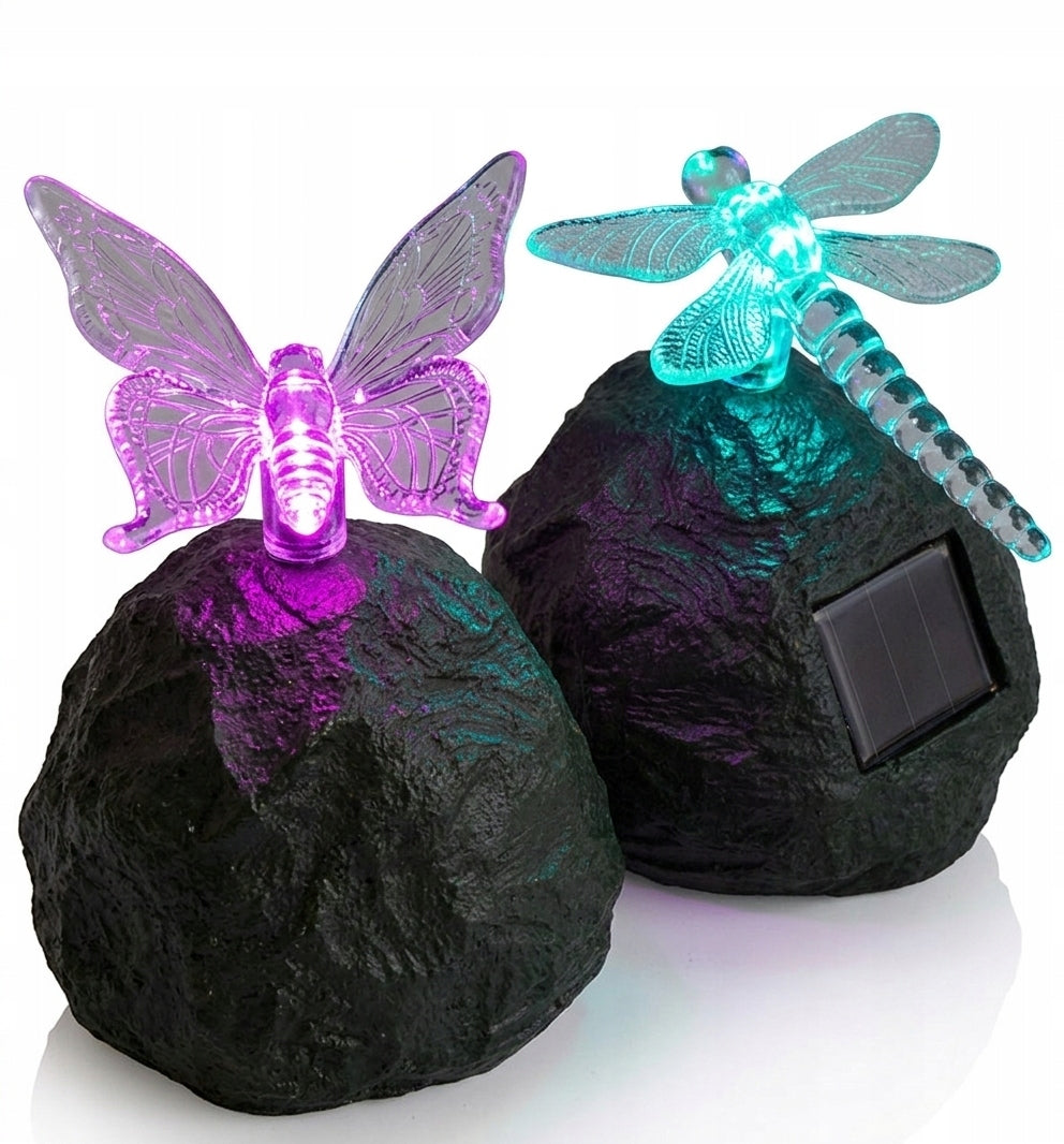 6xSTONE solar lamp garden decoration led lamp insect on stone post Packaging status original