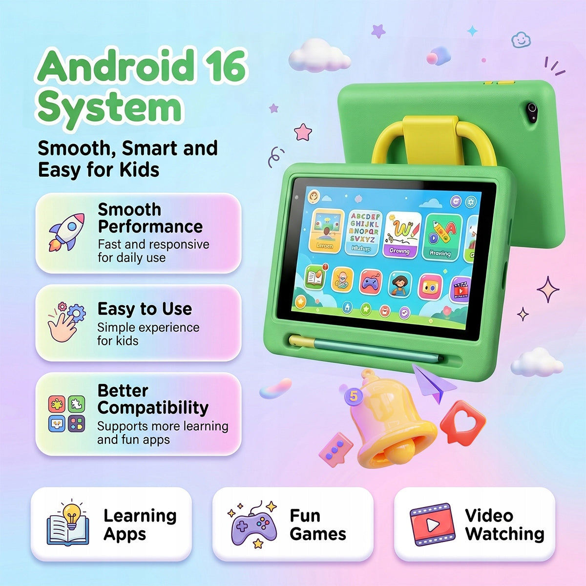 7 Inch Kids Educational Tablet Android 16 3/128GB Parental Control Green Manufacturer code XXHK06GN-RC