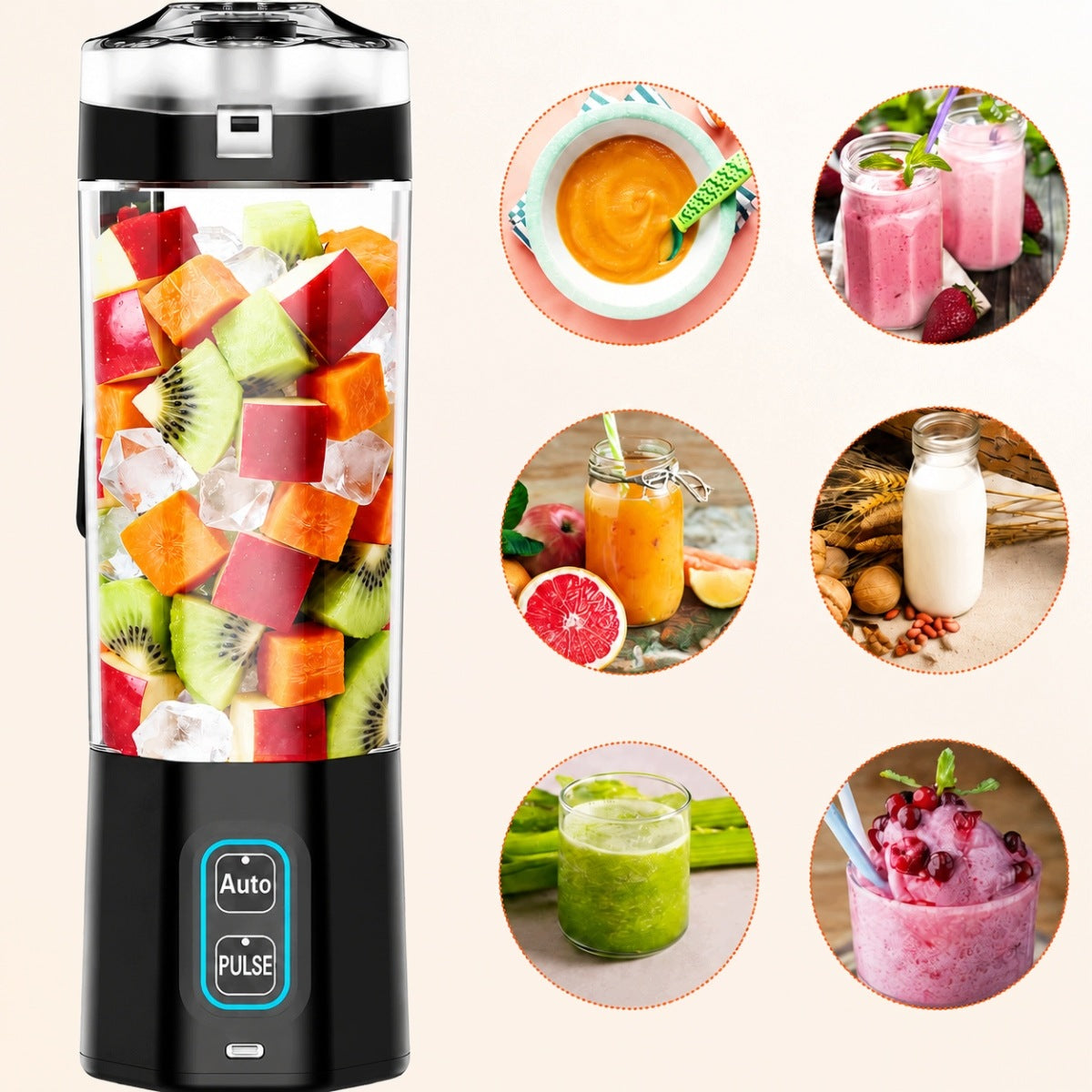 700ML 360W CUP BLENDER PORTABLE WIRELESS TO USB POWERFUL Dominant color black