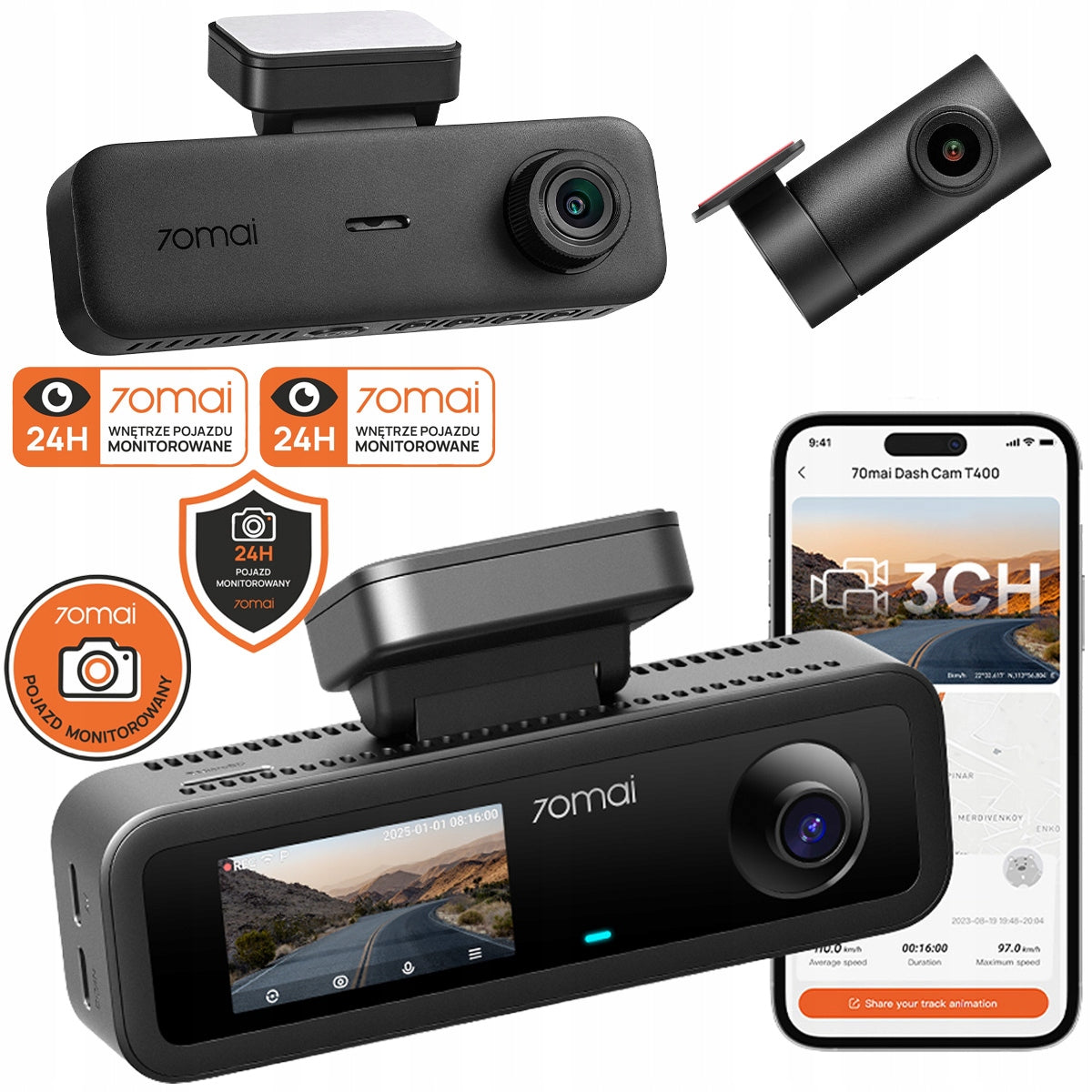 70mai Car camera QHD HDR SET T400 front and interior + rear RC21