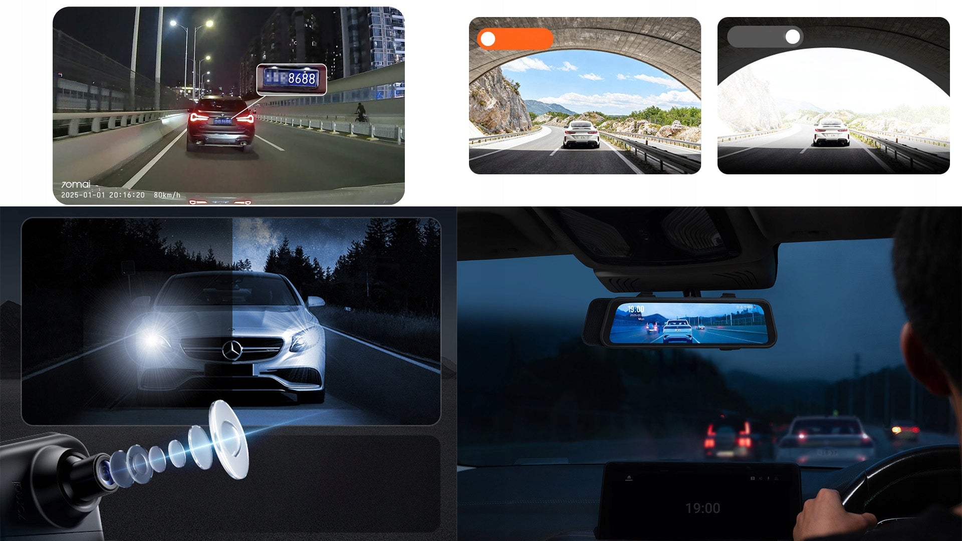 70mai Car camera mirror S410 VIDEO RECORDER + rear RC15 + GPS Recording quality QHD (2560 x 1440)