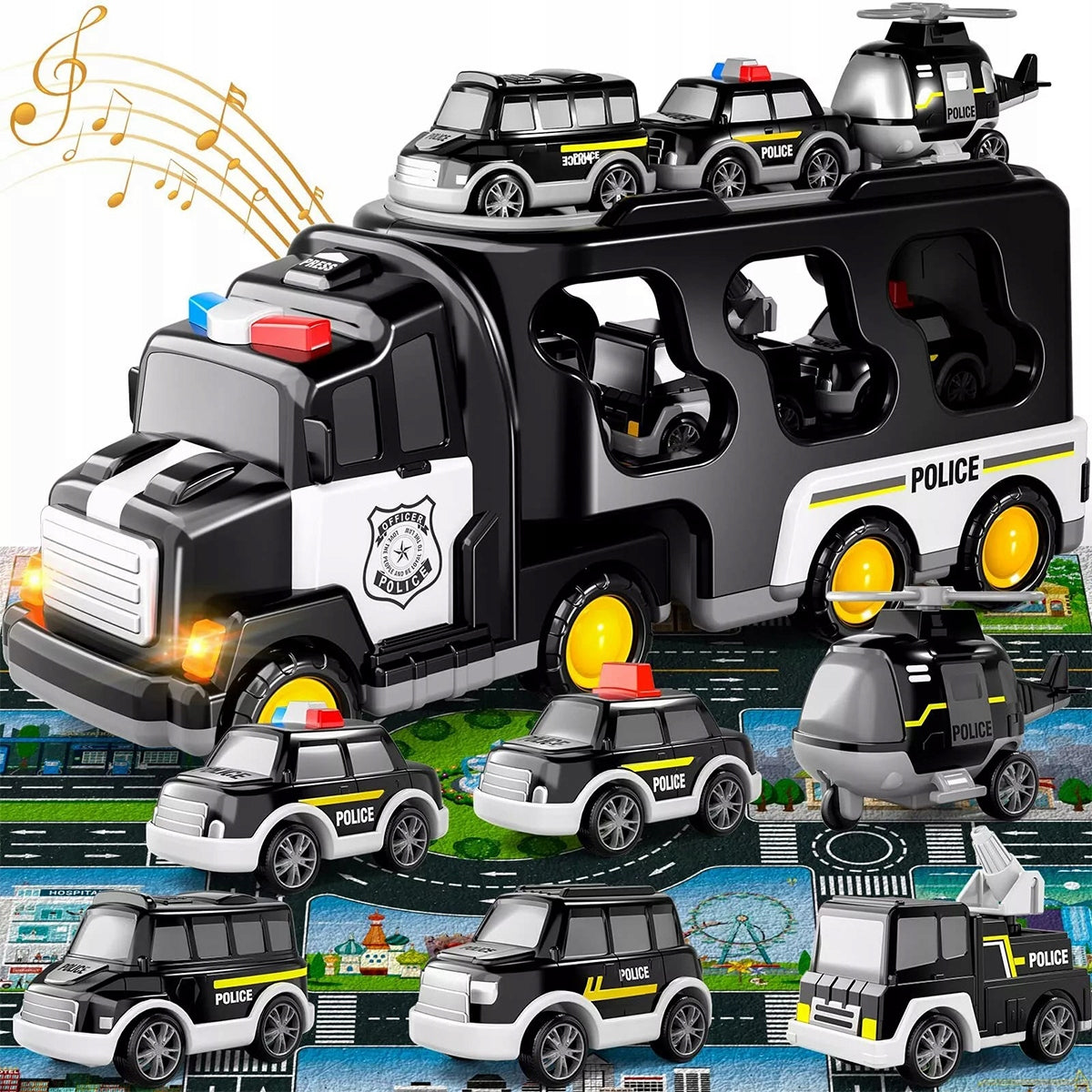 7IN1 POLICE CAR LARGE SET OF VEHICLES FOR DRIVE TOW TRUCK LED MUSIC