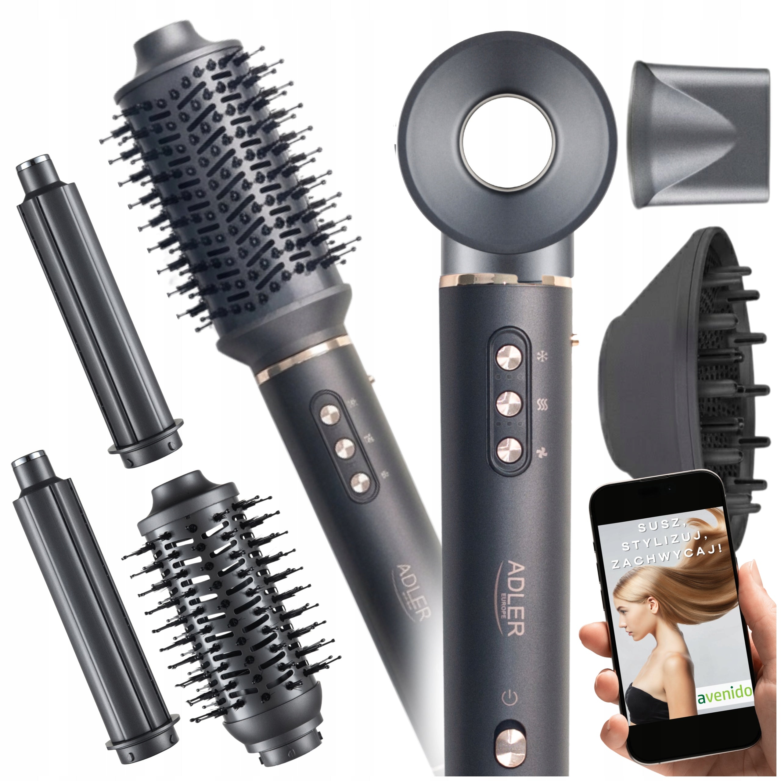 7in1 DRYER-CURLER Hair Dryer Brush Cold Blow Ionization