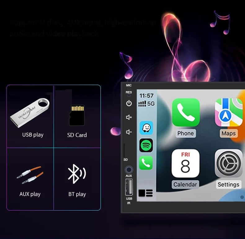 7inch Universal MP5 Car Radio Wireless Carplay Android AUTO AUX USB BT Brand Eunavi