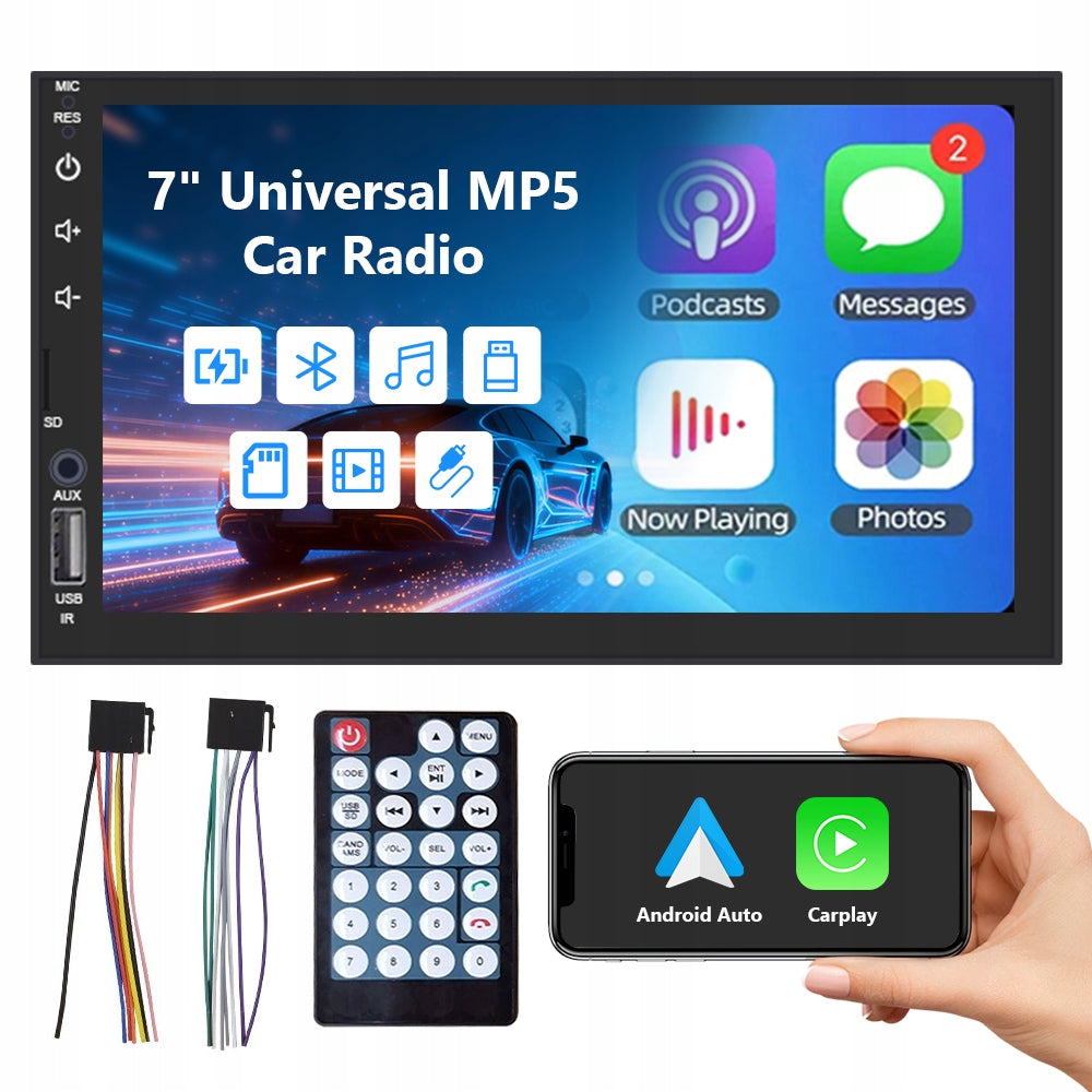7inch Universal MP5 Car Radio Wireless Carplay Android AUTO AUX USB BT