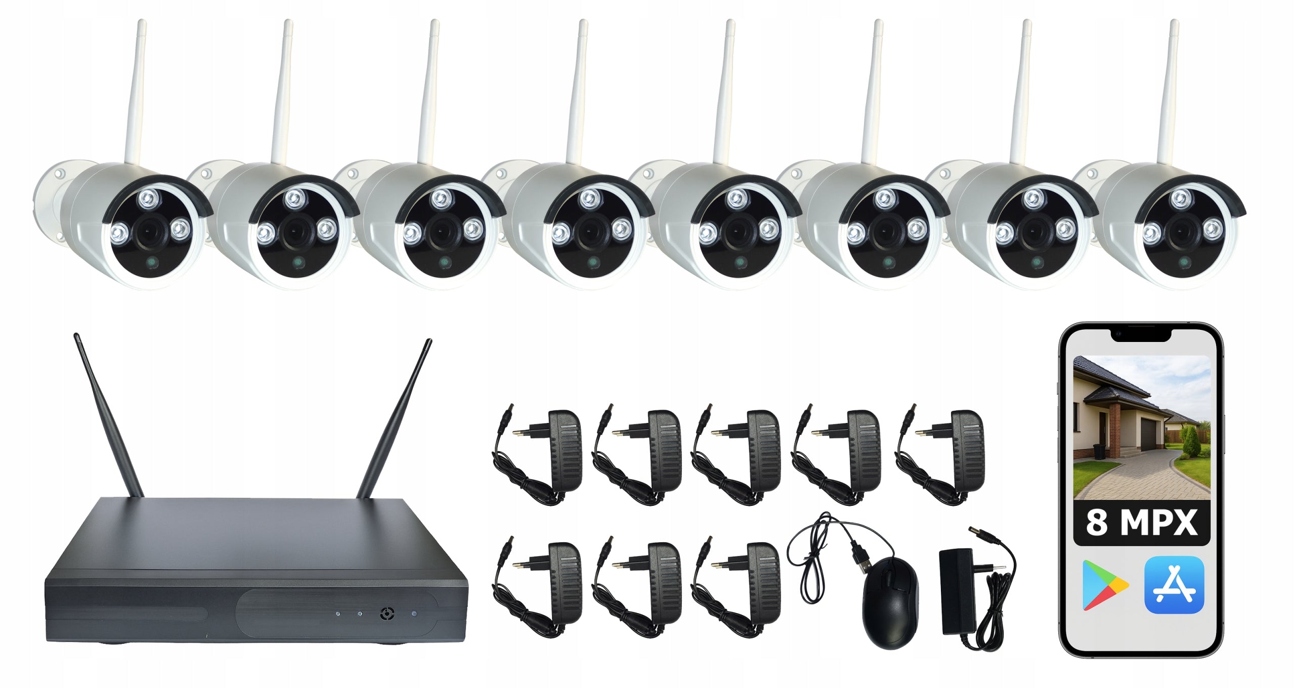8 OUTDOOR WIFI cameras with DVR RANGE 200 m MONITORING HOME COMPANY