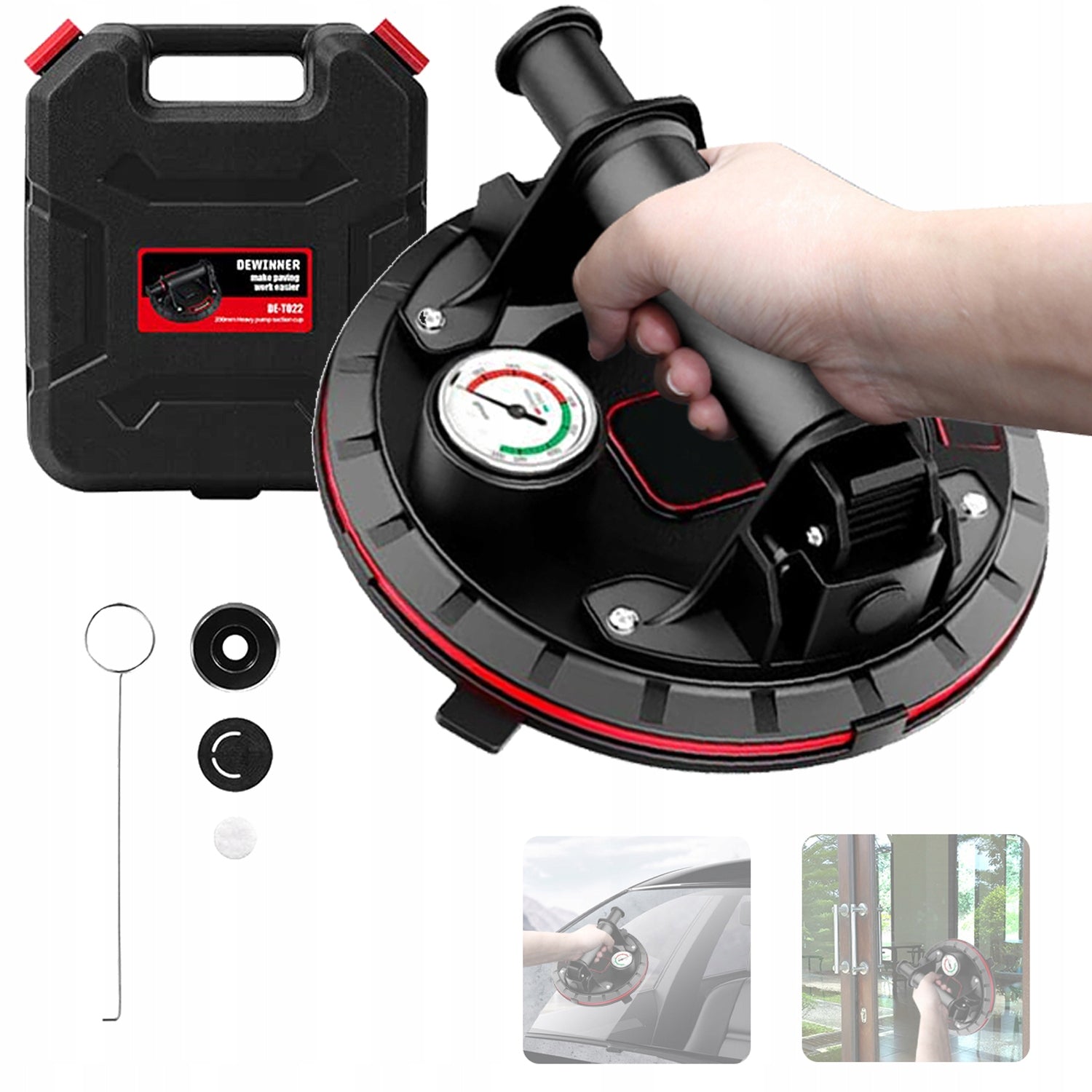 8" VACUUM SUCTION CUP FOR GRANITE TILES WITH PRESSURE GAUGE PUMP 200KG