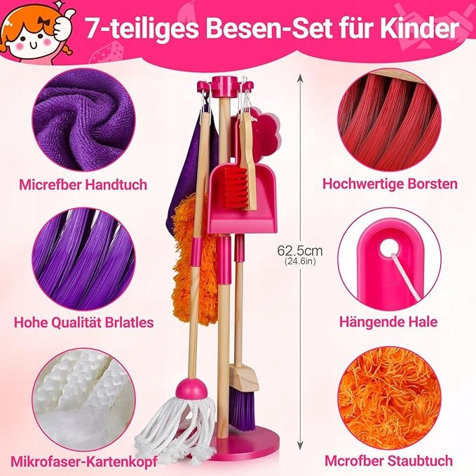 8-piece cleaning set for children with dustpan mop broom pink Packaging status original