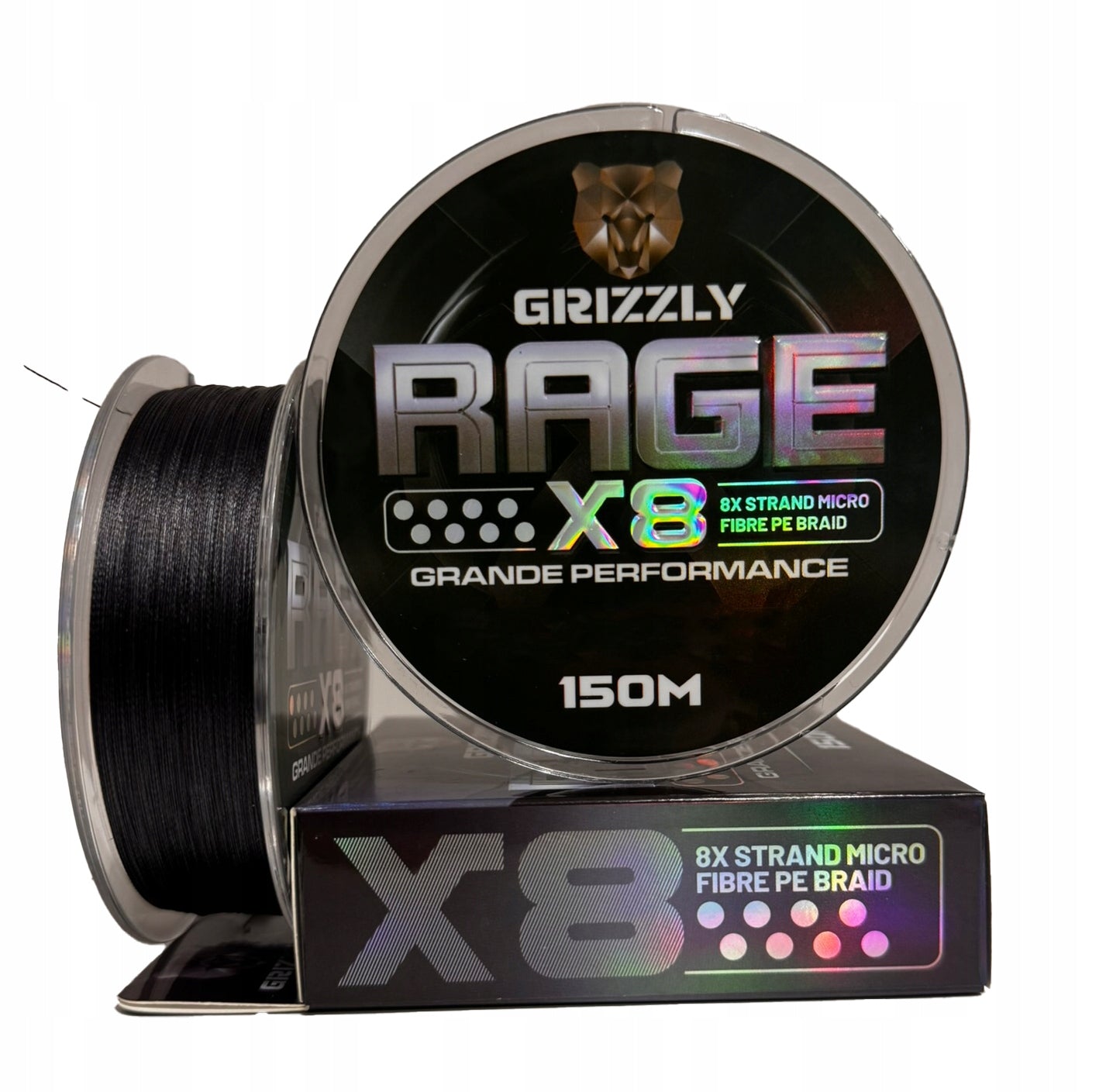 8 strand fishing braid GRIZZLY RAGE black strong 0,18mm 150m 29,2kg