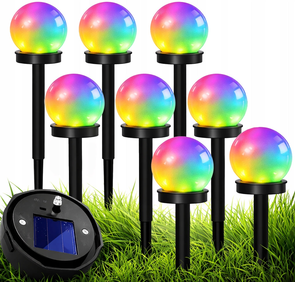 8 x Solar Garden Lamp Punched Colorful LED 10cm Garden Ball Lights