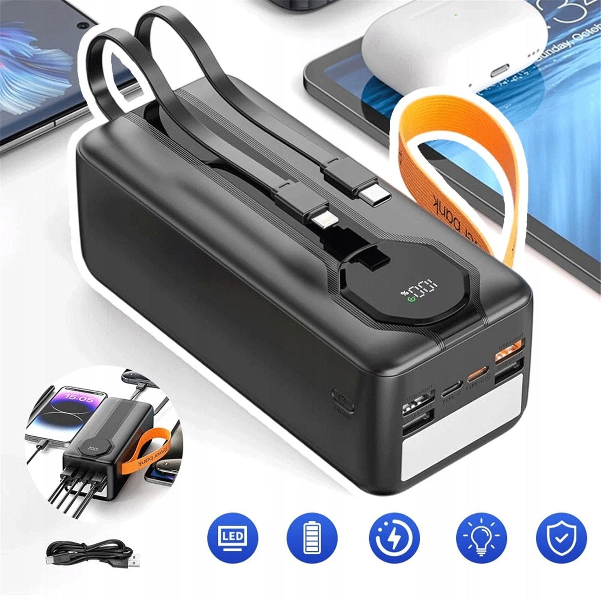 80000MAH PORTABLE CHARGER WITH DISPLAY AND QC FAST CHARGING