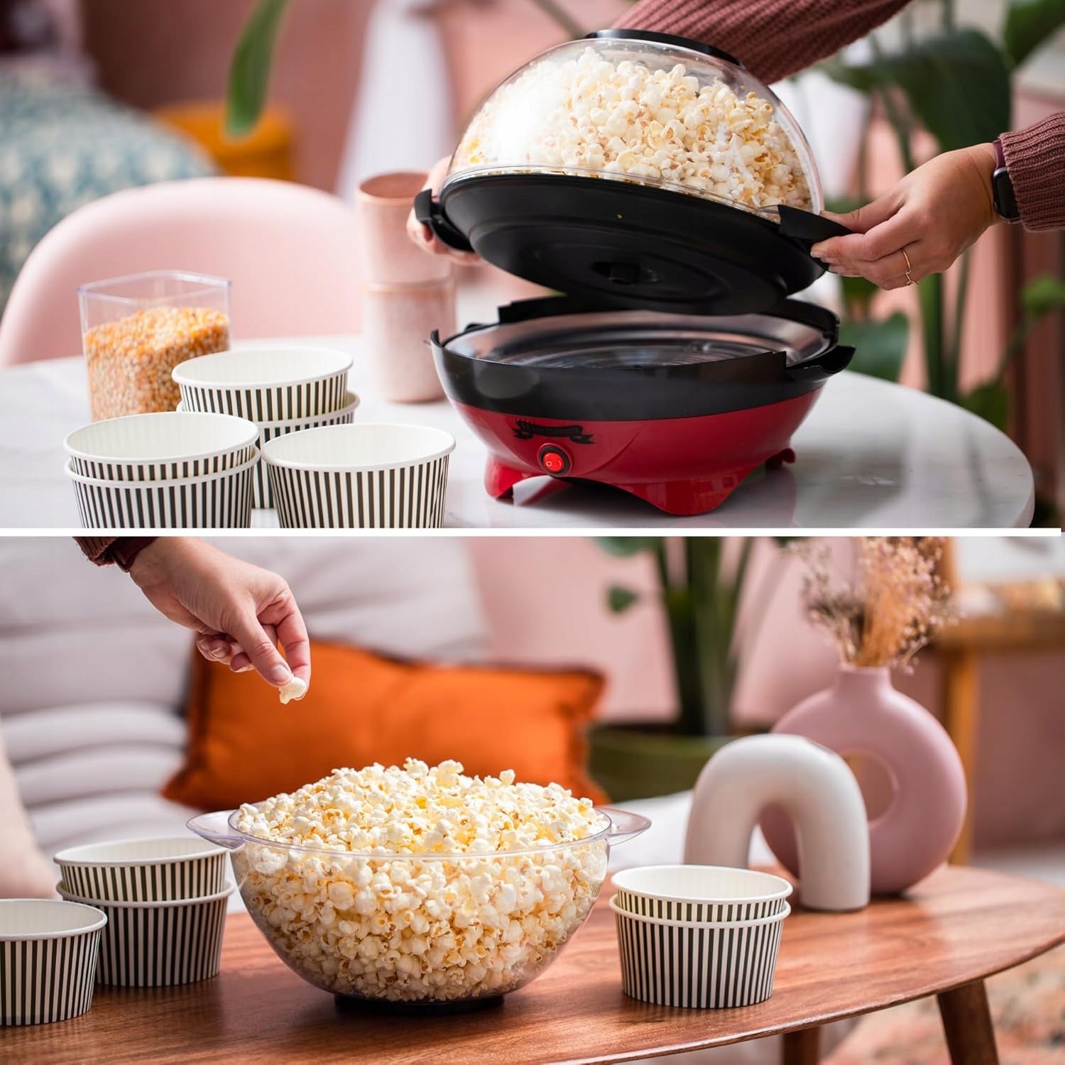 800W 5L NONSTICK POPCORN MACHINE WITH RETRO STIRRER RED